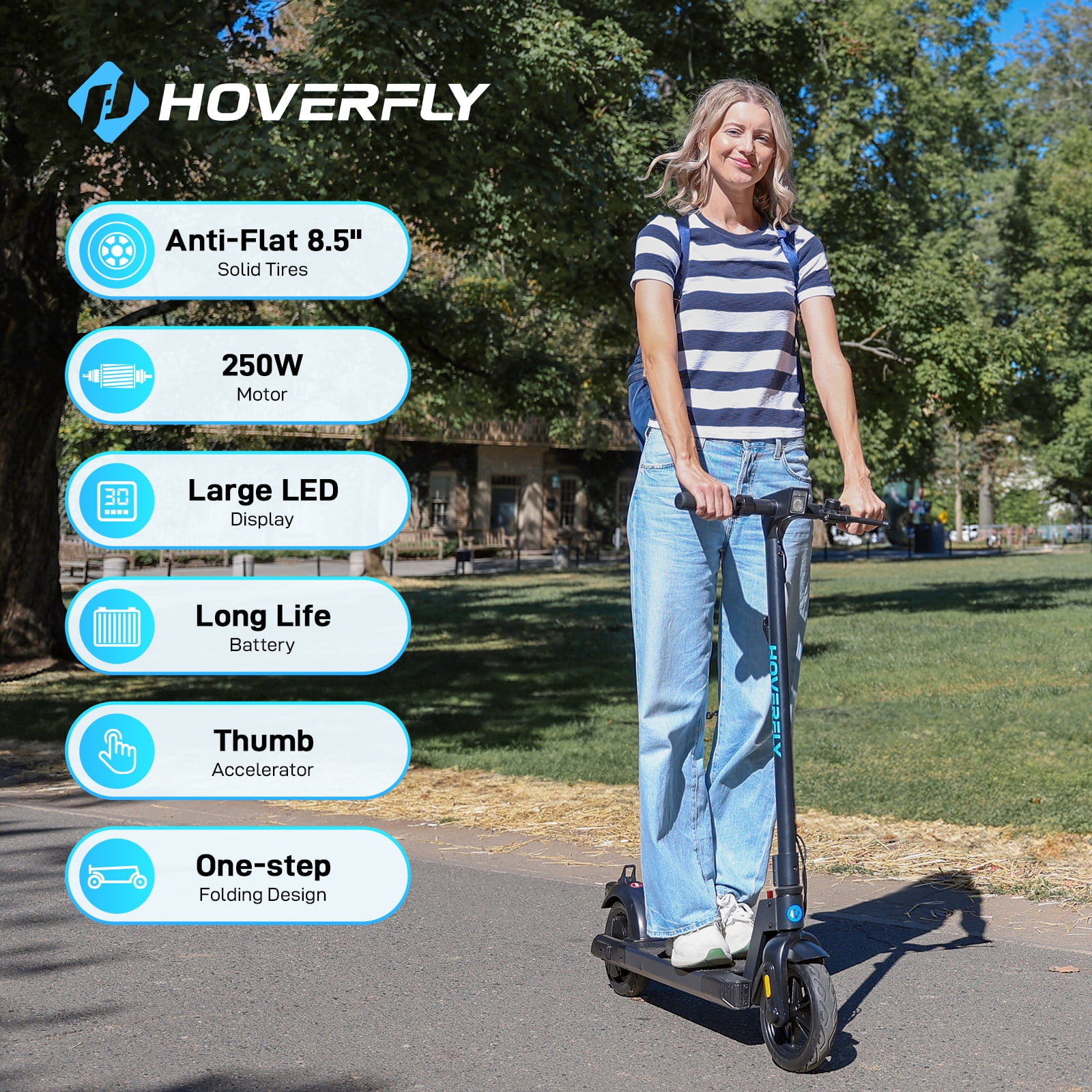 HOVERFLY X1 Electric Scooter for Adults, Foldable Commuter Scooter with LED Display and 8.5 in Anti-Flat Tires (Black, 35 lb) 1n7dt