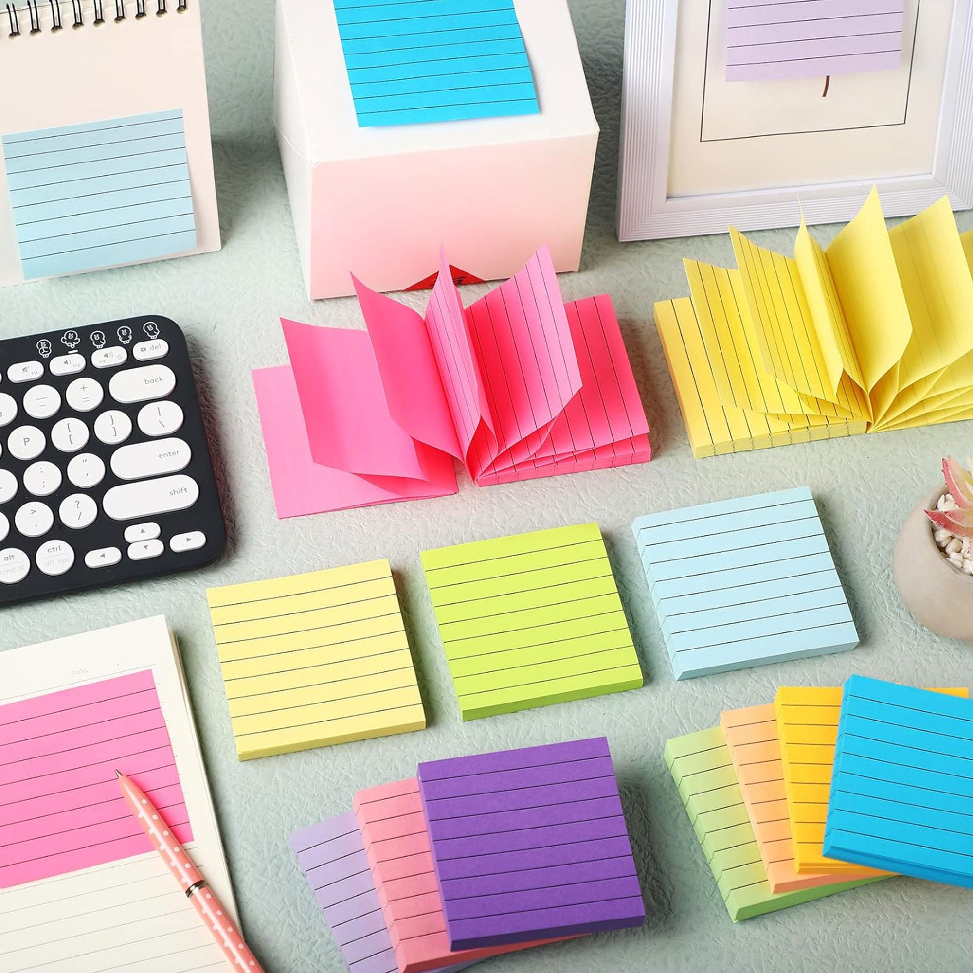 HengBO Lined Sticky Notes Ruled Self-Stick Memo Pads (Assorted Colors, 3 in x 3 in, 8 Pack) 3mza1