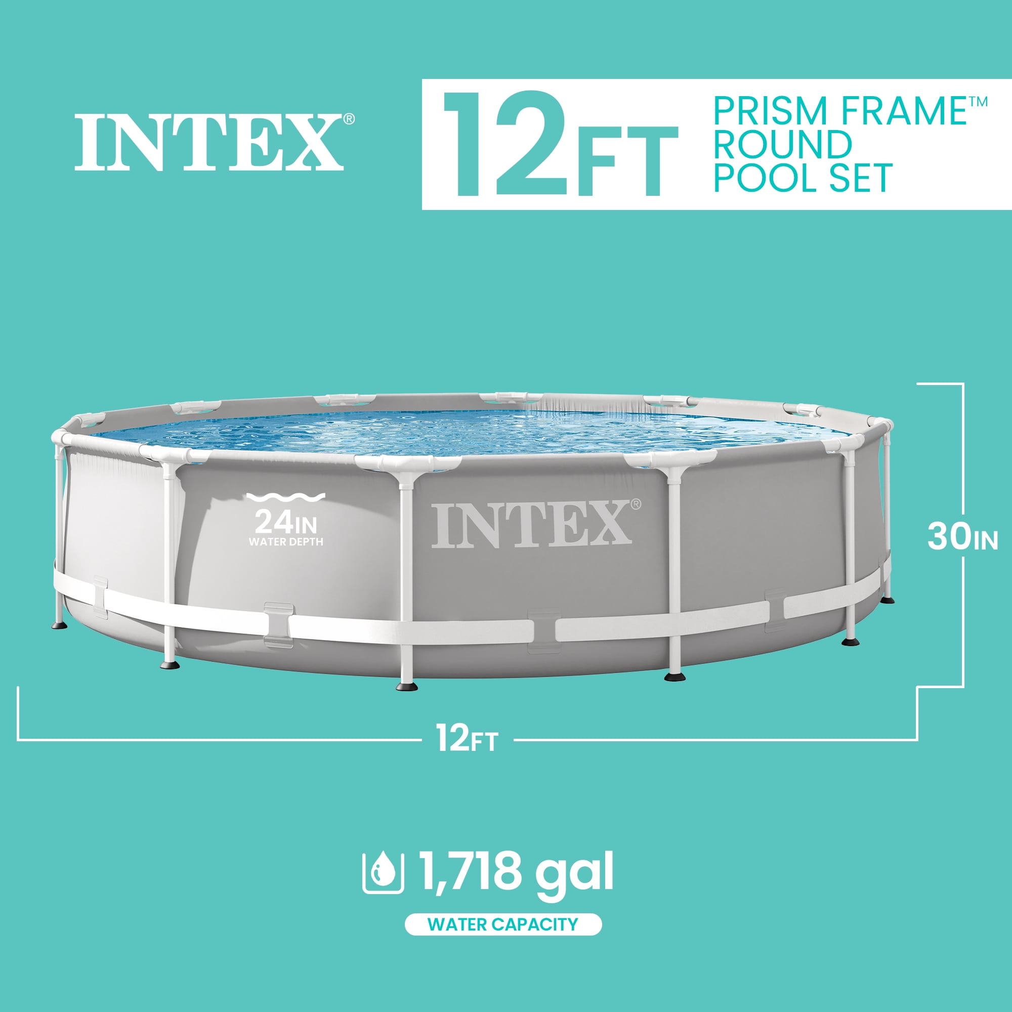 Intex 12ft x 30in Prism Frame Above Ground Swimming Pool and Maintenance Kit (Grey, 12 ft x 30 in) 8xdjc