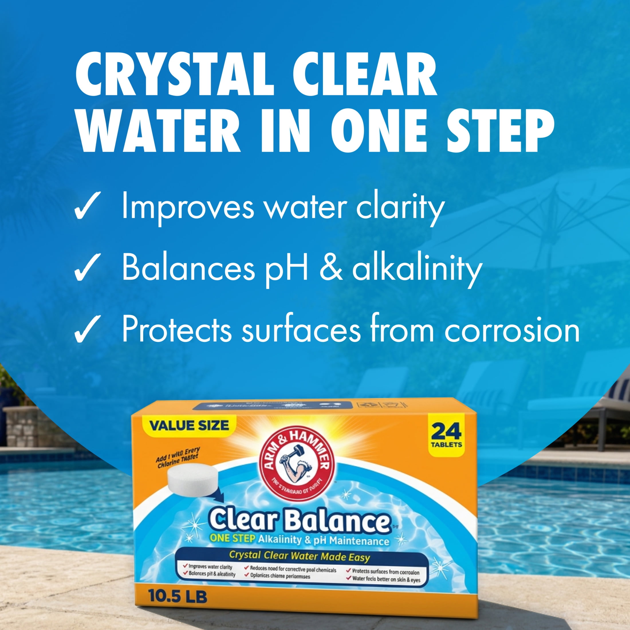 ARM & HAMMER Clear Balance Pool & Spa pH Maintenance Tablets (Clear, 24 Count) gesgg