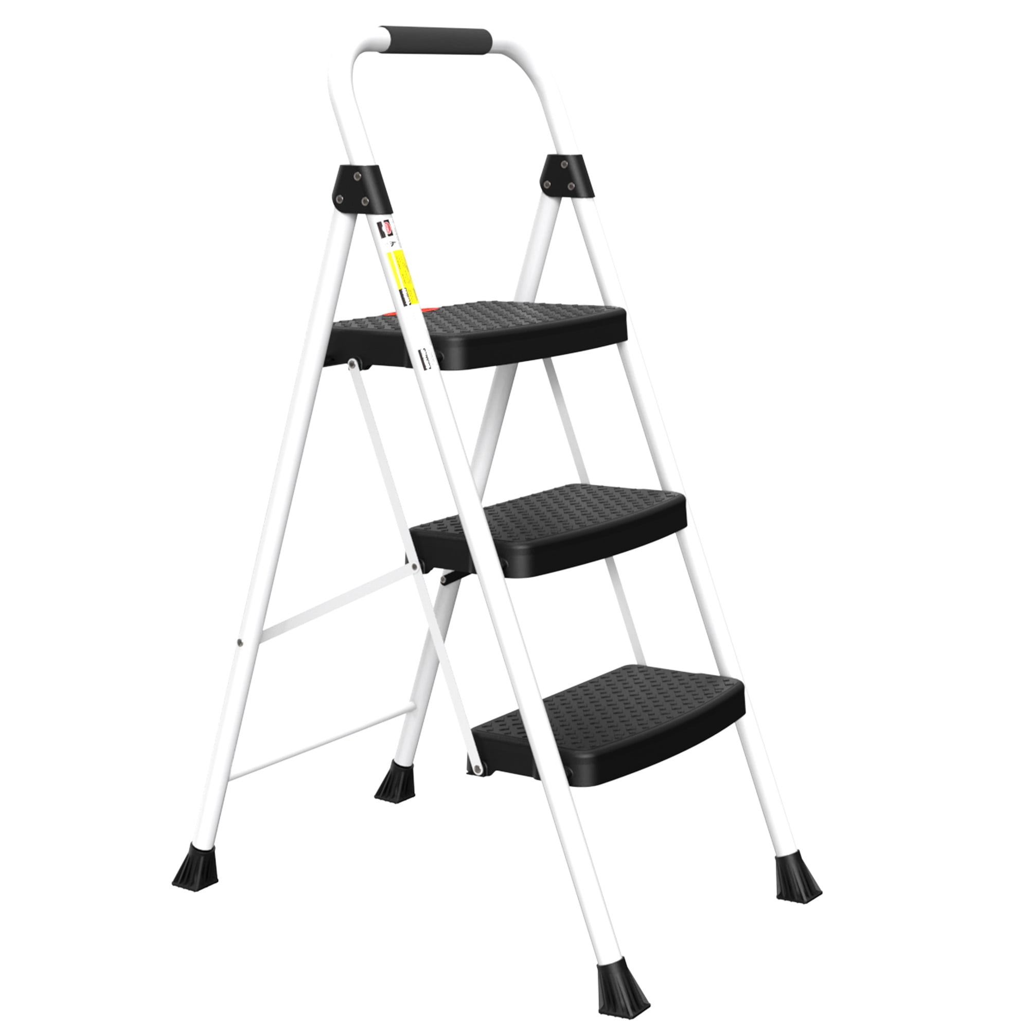 HBTower 3-Step Steel Folding Ladder with Snap-Lock (White, 330 lb Capacity) csfav