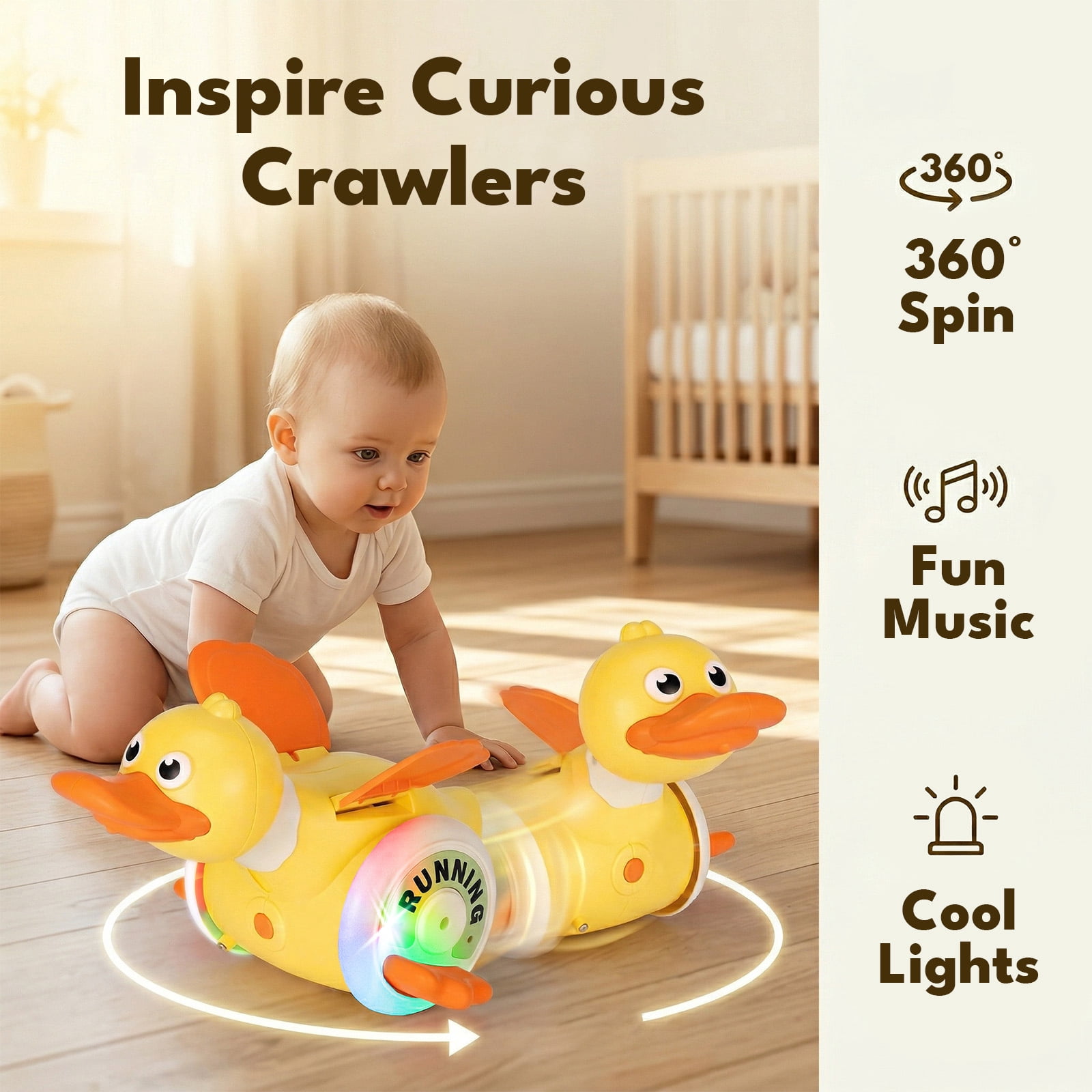 Lvelia Crawling Duck Baby Toy, Interactive Musical Sensory Development Toy for Tummy Time (Yellow, 1 Pack) 6ofyu