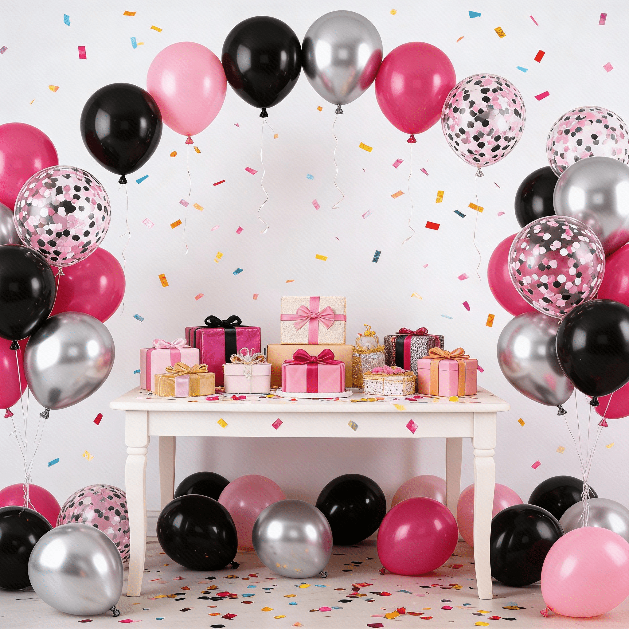 Qiameng 50-Piece Balloon Arch Kit for Party Decorations (Hot Pink, Black, Metallic Silver, 12 in) 6b1gq