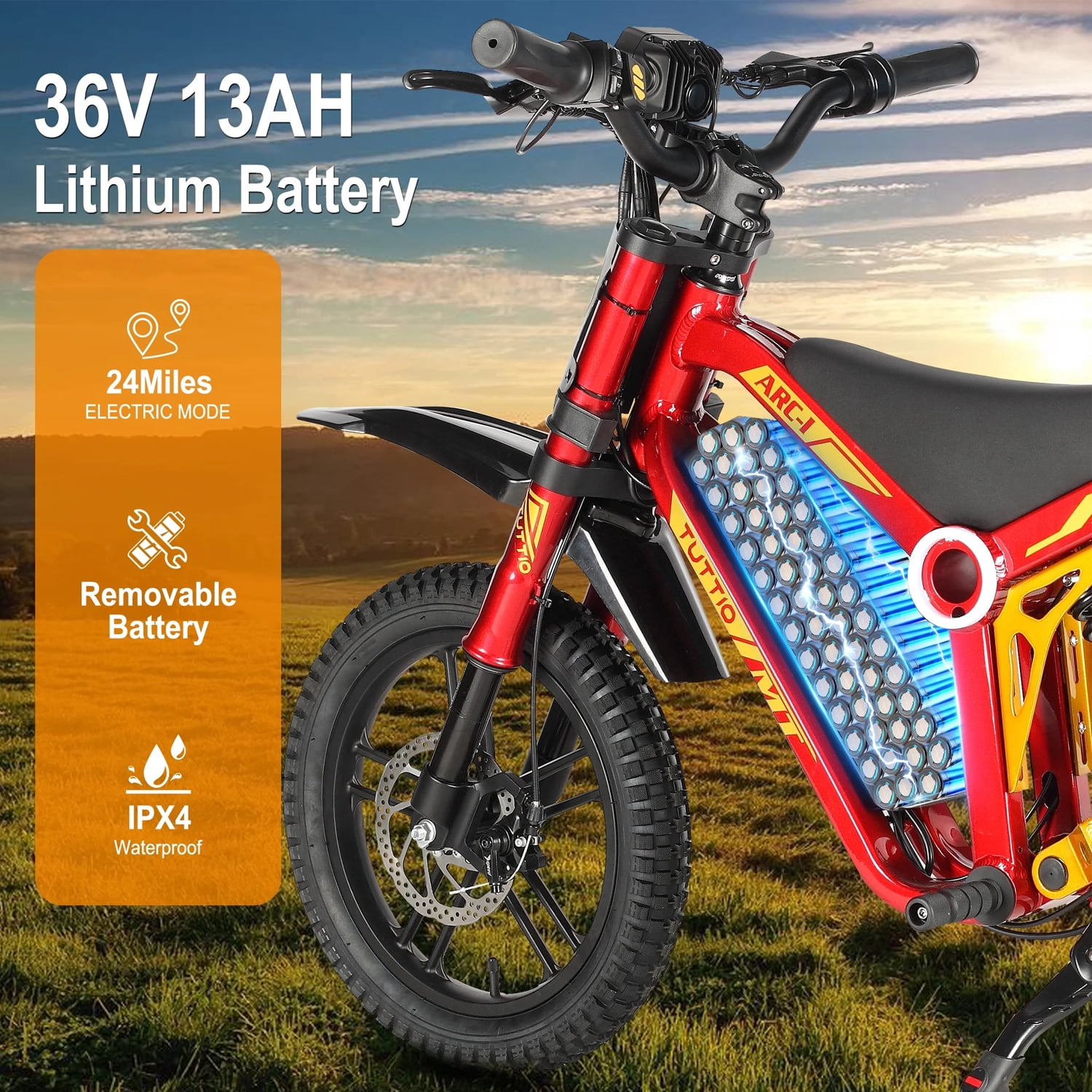 TUTTIO ARC-1 Electric Dirt Bike, 750W Motor Off-Road Motorcycle with 5-Speed Modes (Silver, 16 in Tires) tiv9n