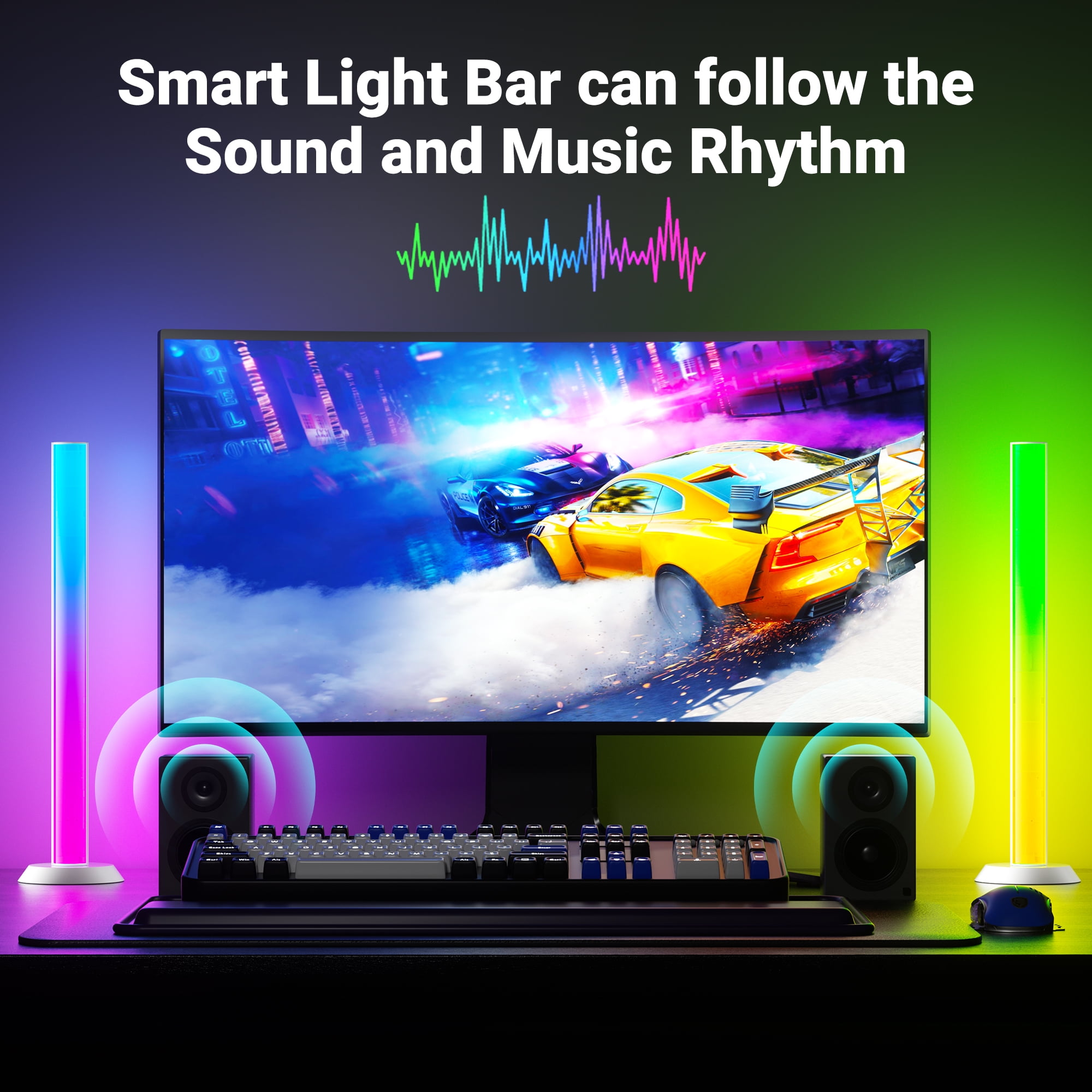 DAYBETTER RGB LED Light Bars, Smart Music Sync TV Backlight with App and Remote Control (Multi-Color, 2 Pack) mfvew