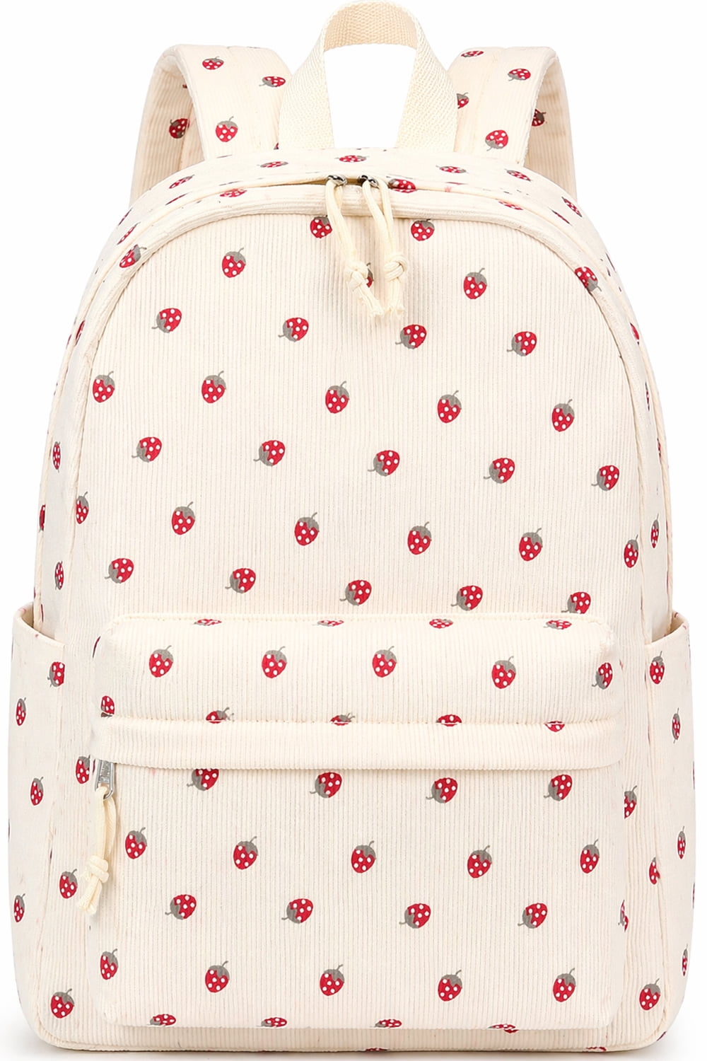 DAKIMOE School Backpack for Girls, Lightweight Large Capacity Bookbag for Teens (Beige Strawberry, 13 in x 6 in x 17 in) 31kgd