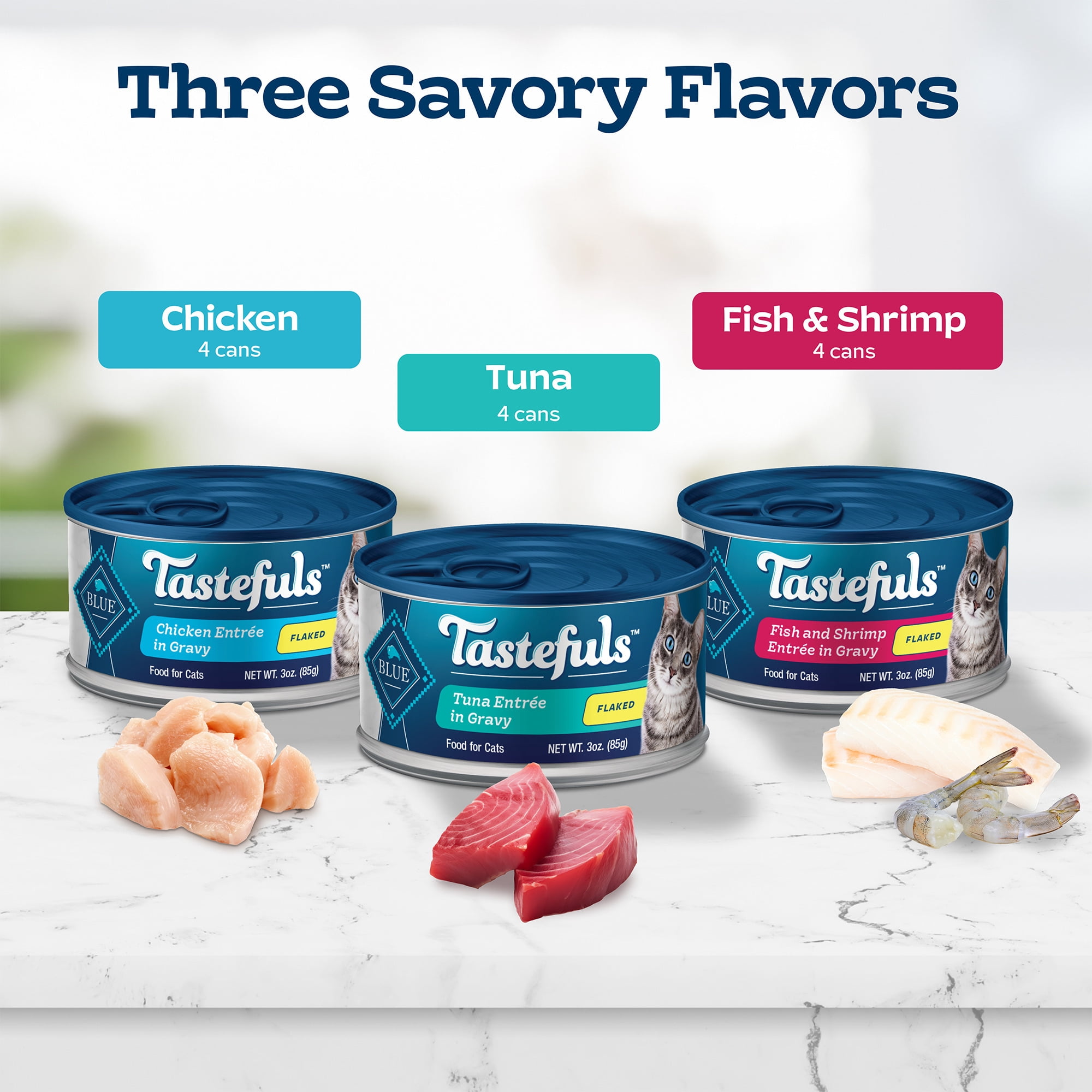 Blue Buffalo Tastefuls Flaked Wet Cat Food Variety Pack (Chicken, Tuna, Fish & Shrimp, 36 oz Total) 8d1le