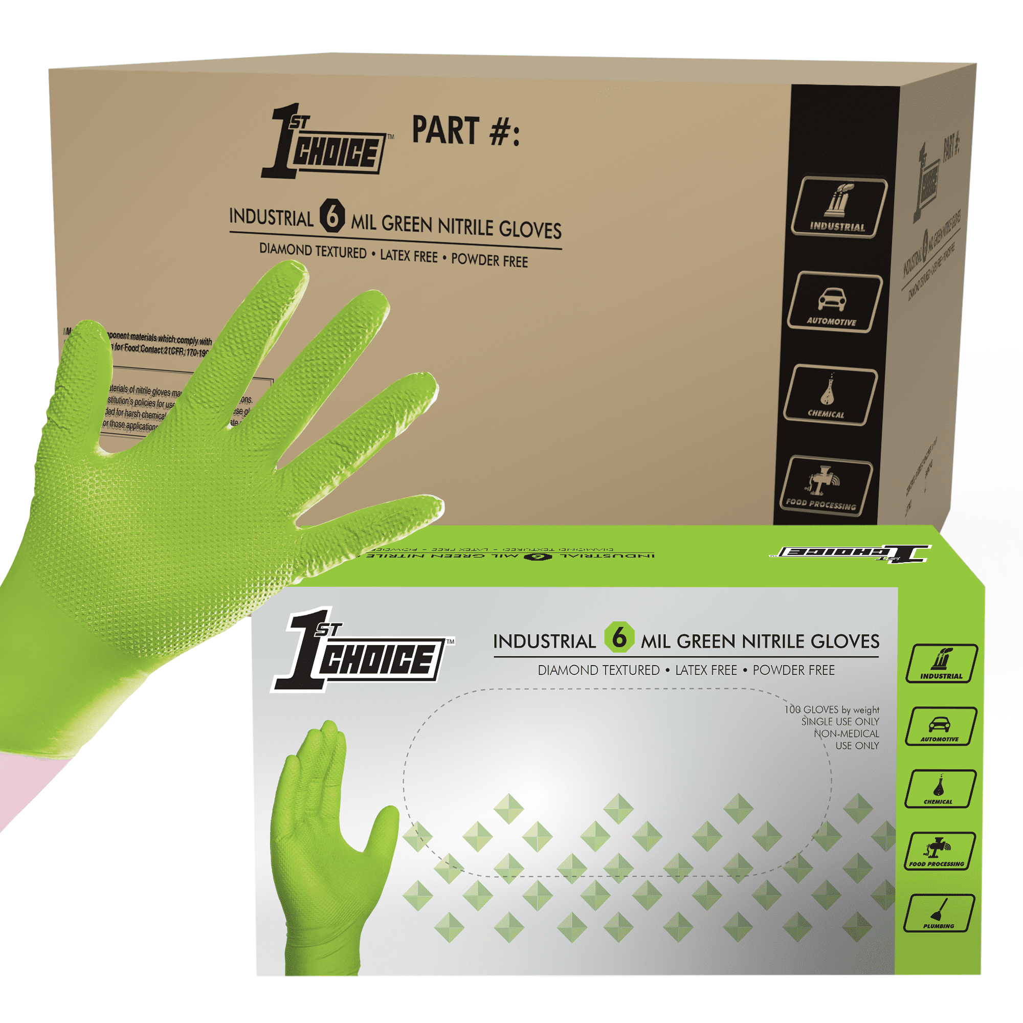 1st Choice Disposable Nitrile Gloves (Green, X-Large, 1000 Count) e20wc