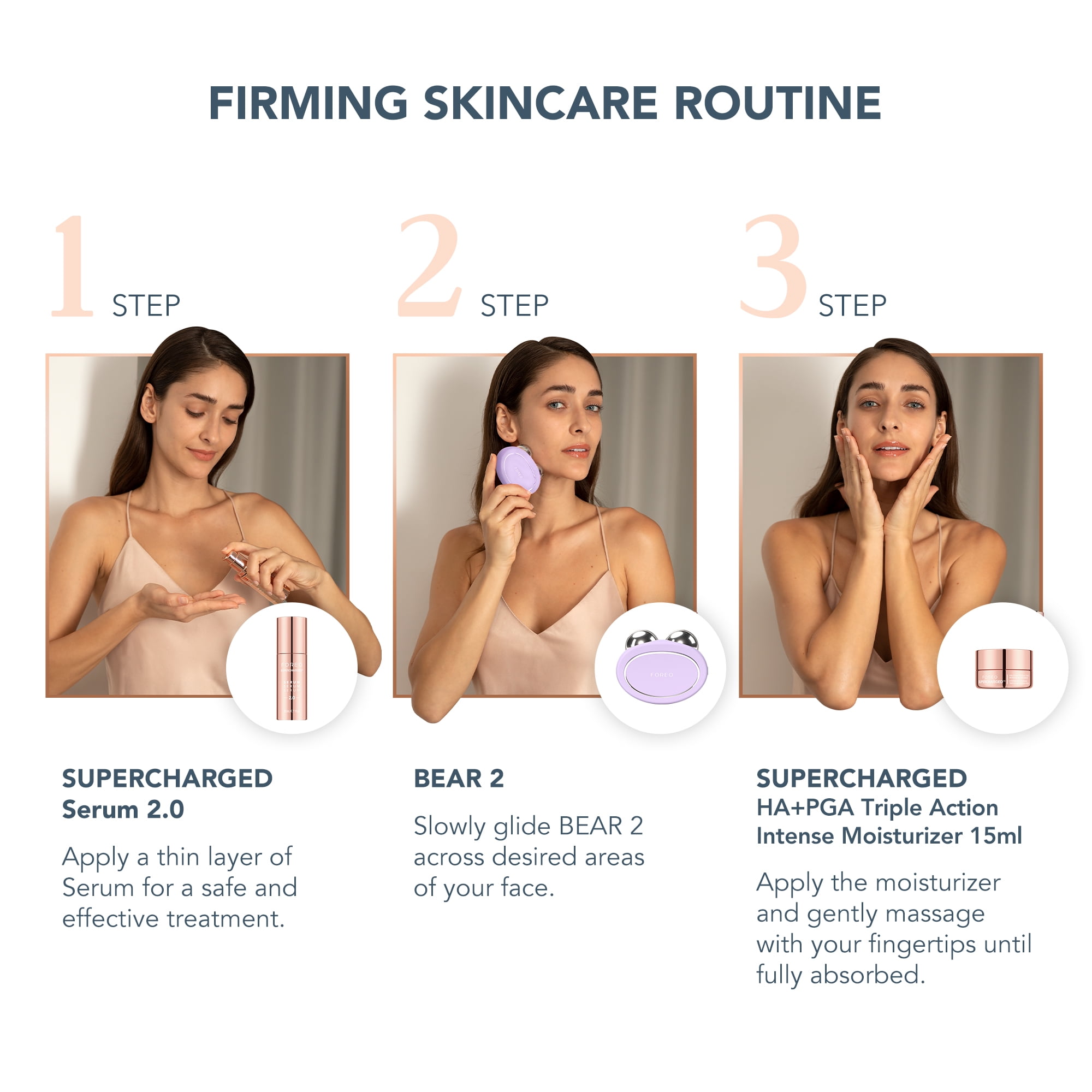 FOREO BEAR 2 Microcurrent Facial Toning Device Bundle with Supercharged Serum 2.0 and HA+PGA Moisturizer (3 Piece Set) f2iro