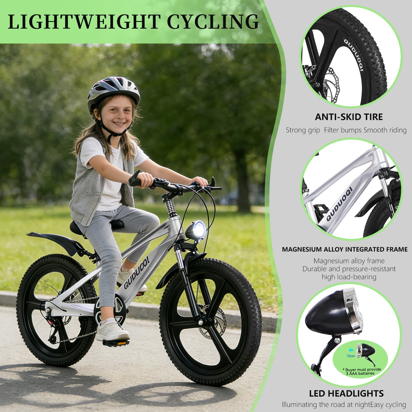 Ambifirner Kids Mountain Bike, 20 in All-Terrain Bicycle with Suspension Fork and 7-Speed Drivetrain (Silver, 20 in) 0q5h2