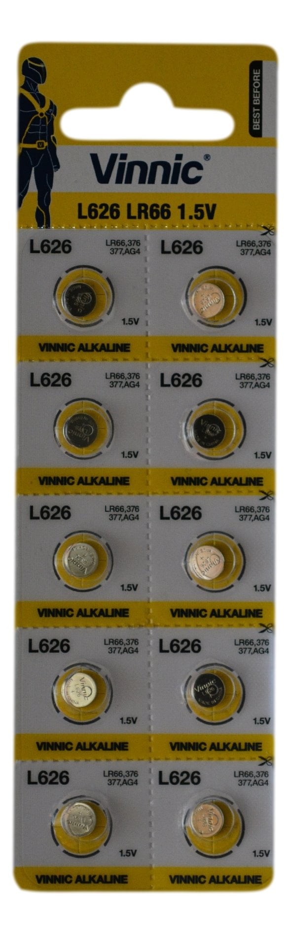 Vinnic AG4 377 SR626 Alkaline Coin Cell Battery (10 Pack) 2eljy