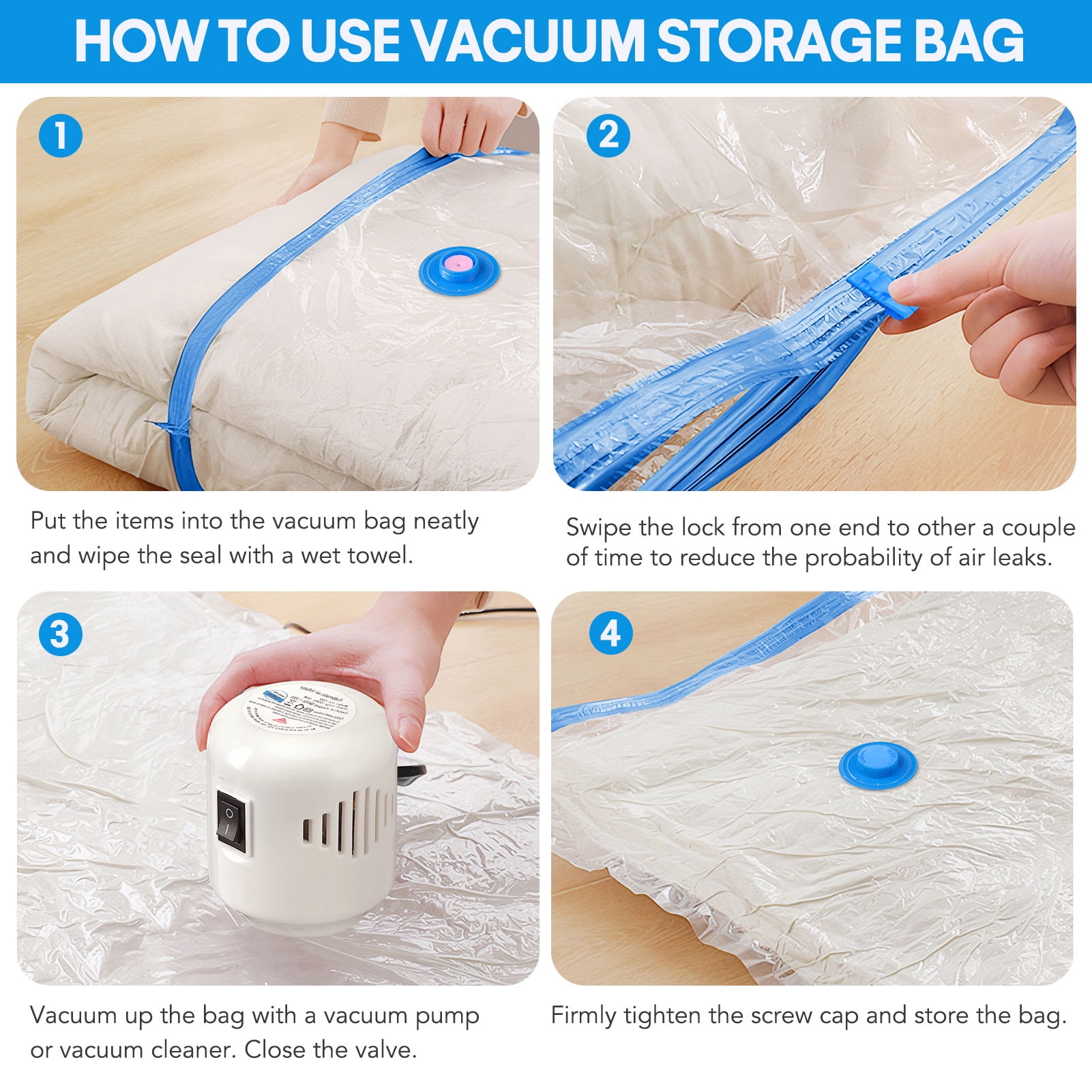 Livhil Vacuum Storage Bags for Clothes Compression with Electric Pump (Clear, 10-Pack) f4778