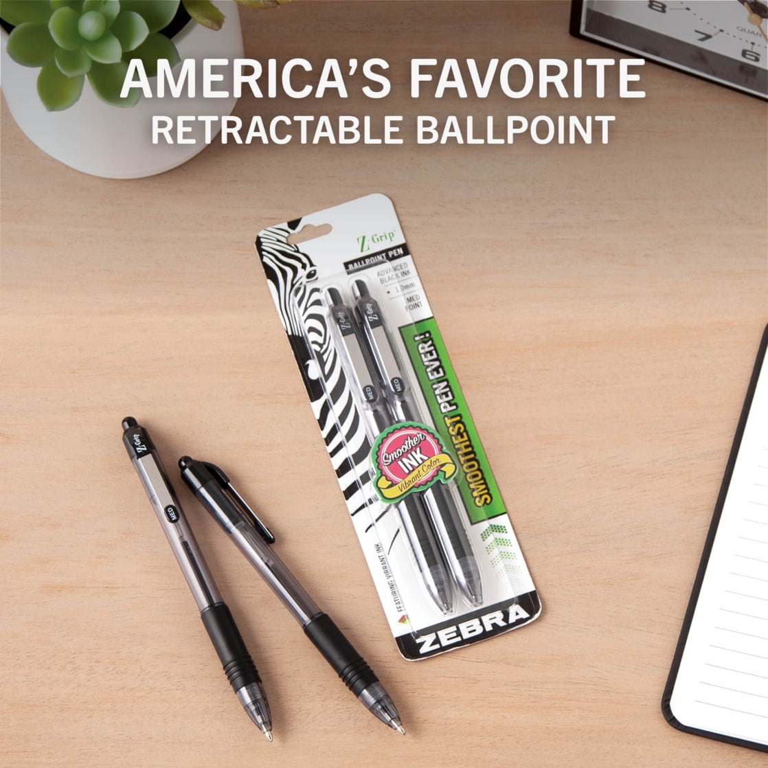Zebra Z-Grip Retractable Ballpoint Pen (Black, 2-Pack) dkxvg