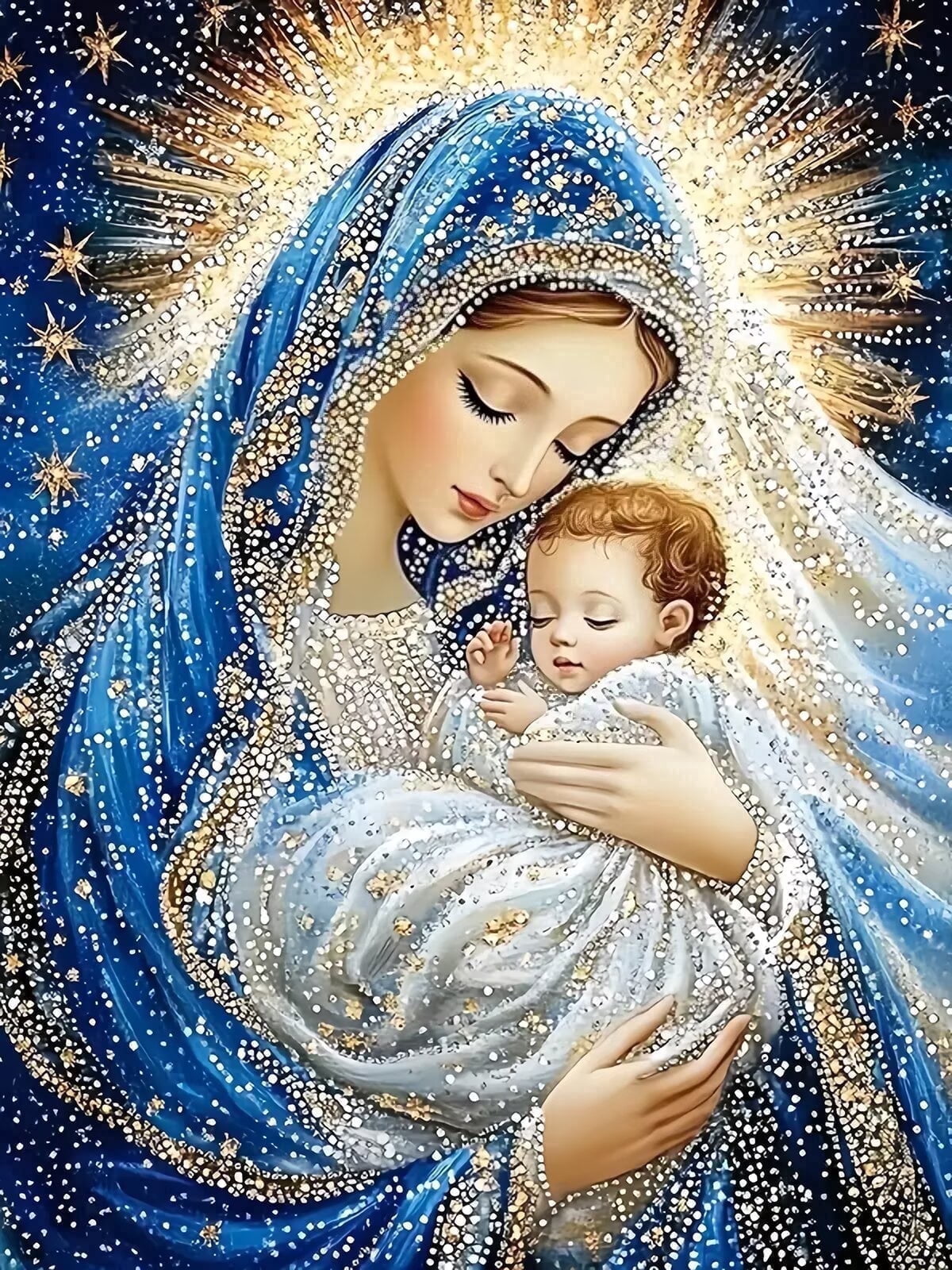 CSZPPQAF 5D DIY Diamond Painting Kit, Virgin and Child Gem Art Set for Home Wall Decor (11.8 in x 15.8 in) hgffj