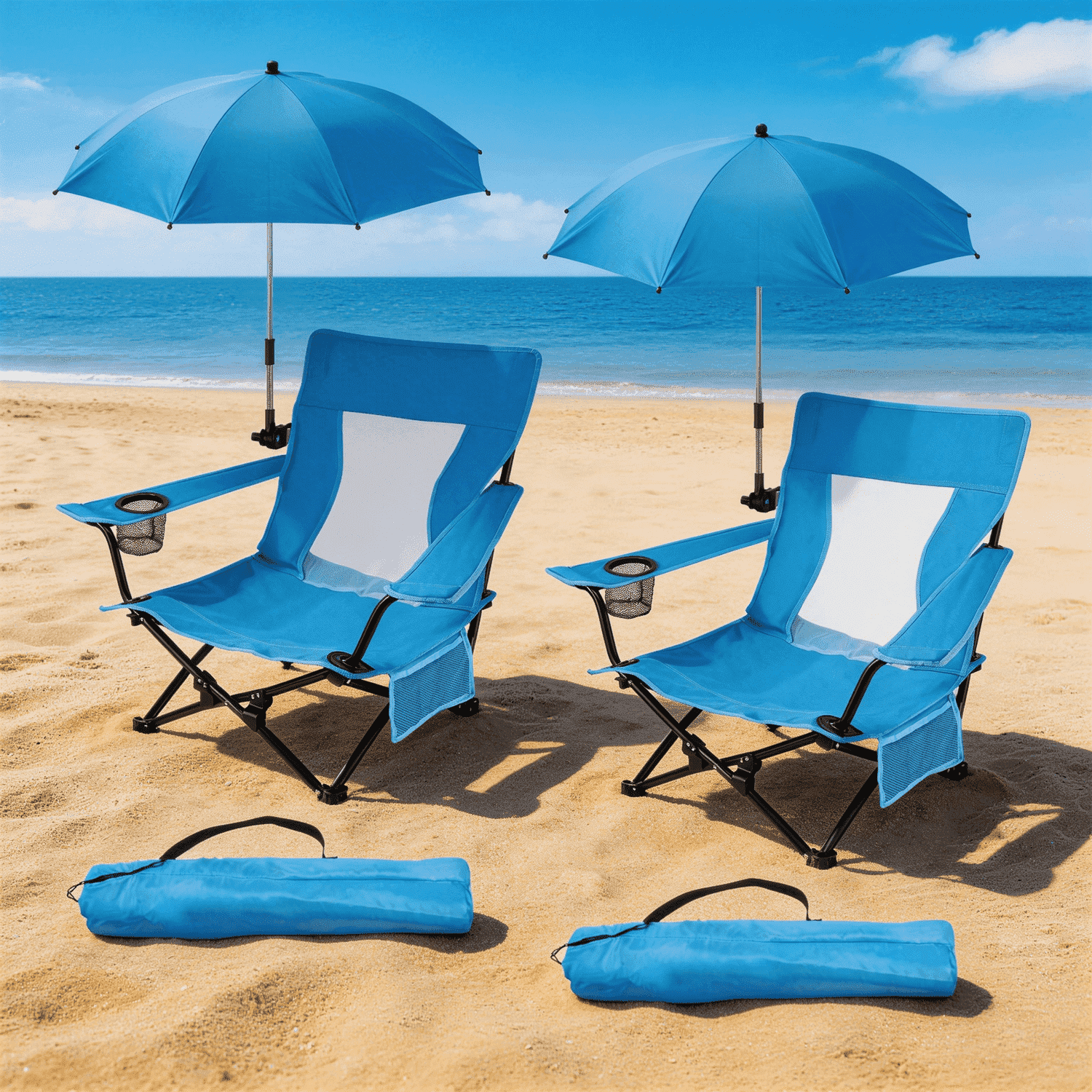 Walchoice Folding Beach Chair with Adjustable Umbrella (2 Pack, Blue, 30.7 in Wide Seat) nd0as