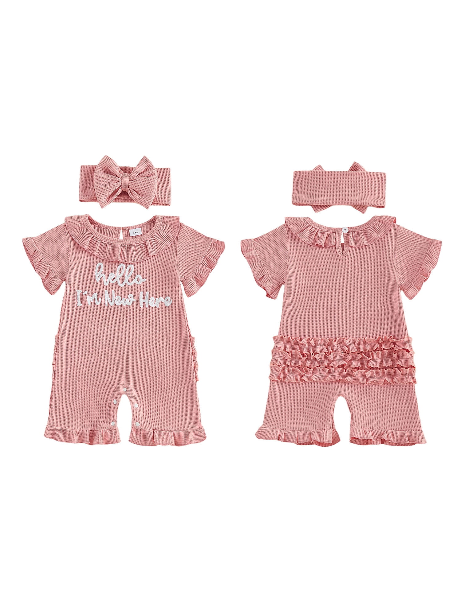 BemeyourBBs Newborn Baby Girl Summer Romper and Headband Set (Pink, Preemie) vm8b2