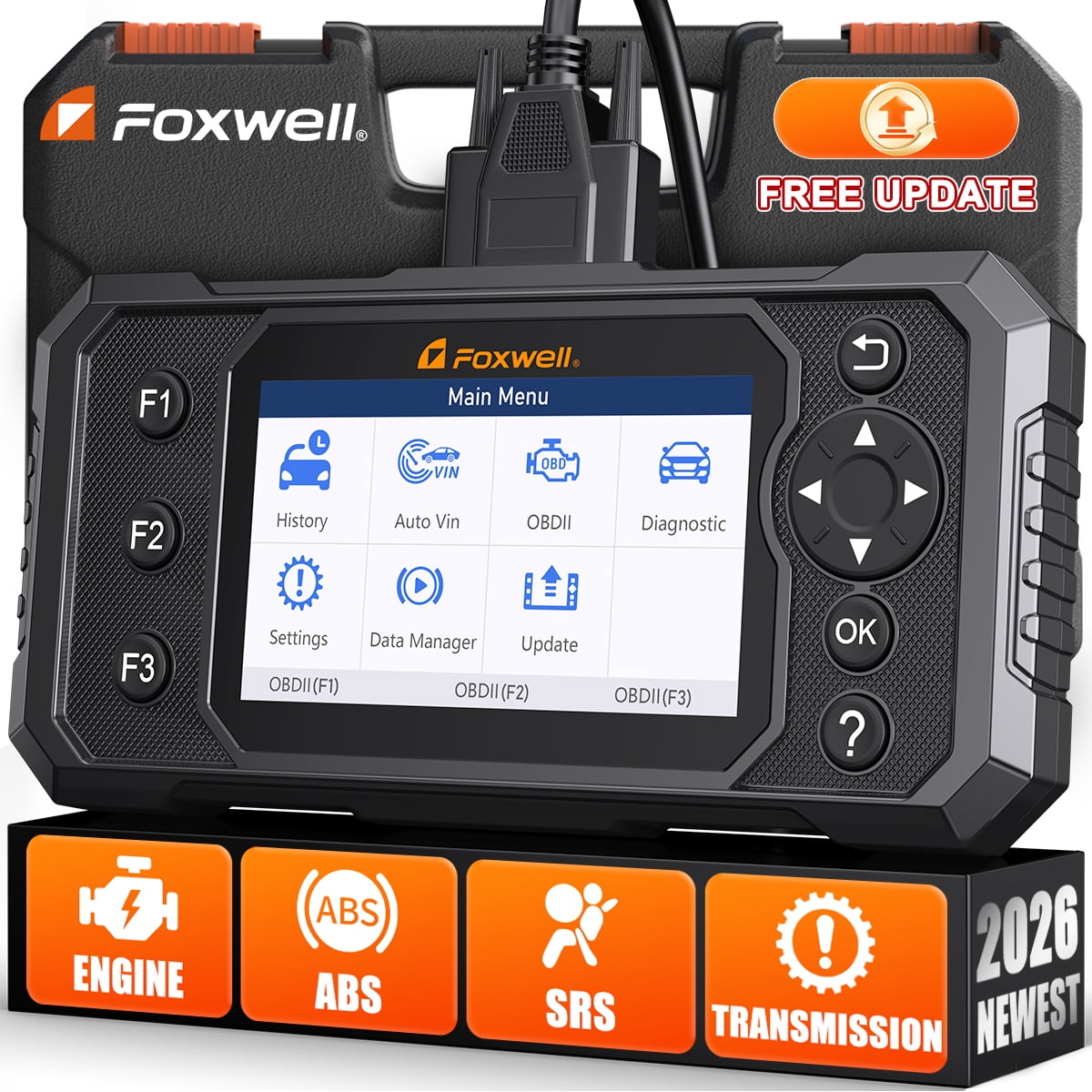 Foxwell GT20 OBD2 Scanner 4-System Diagnostic Tool for ABS SRS Transmission Engine (Black) p082n
