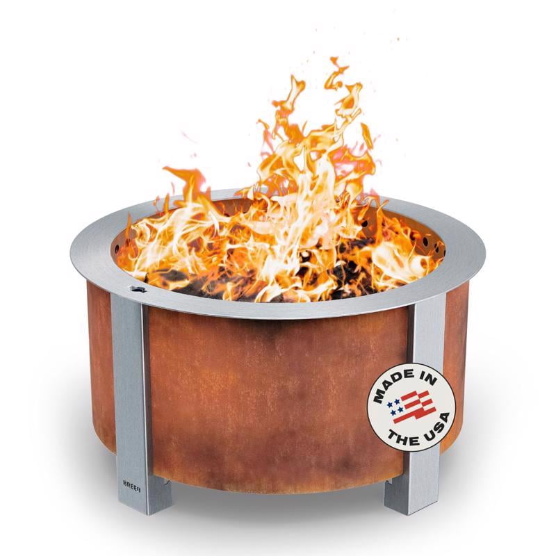Breeo X Series 24 Smokeless Fire Pit, Heavy-Duty Corten Steel Outdoor Wood Burning Round Fire Pit (24 in. W x 14.75 in. H) w4jwp
