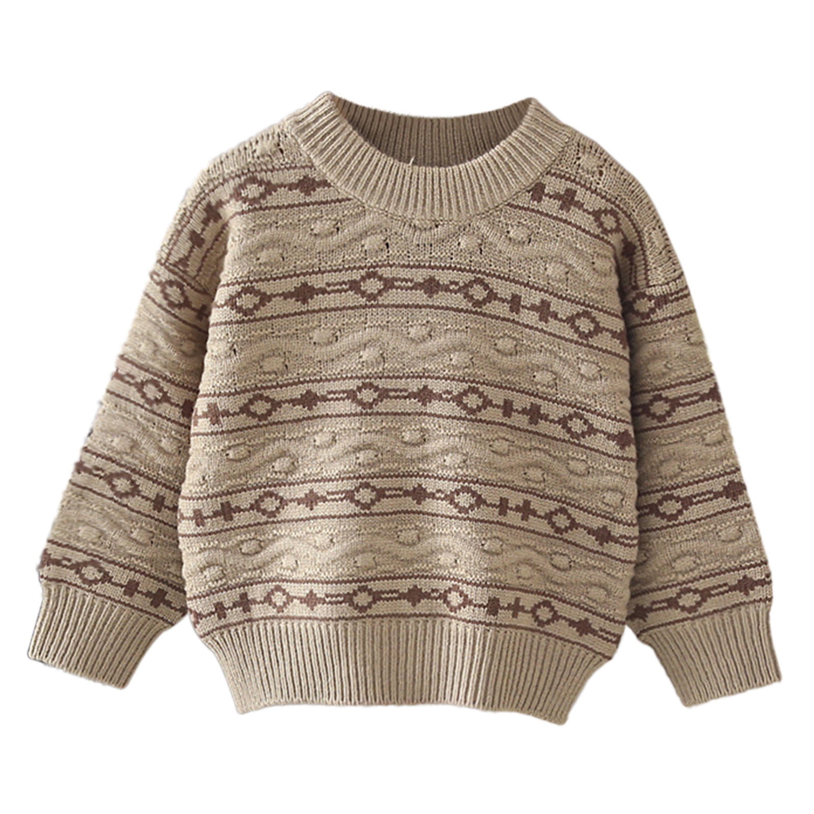 YHAJDS Kids Knitted Cable Sweater Striped Long Sleeve Pullover (Beige, 6-7 Years) uy1ov