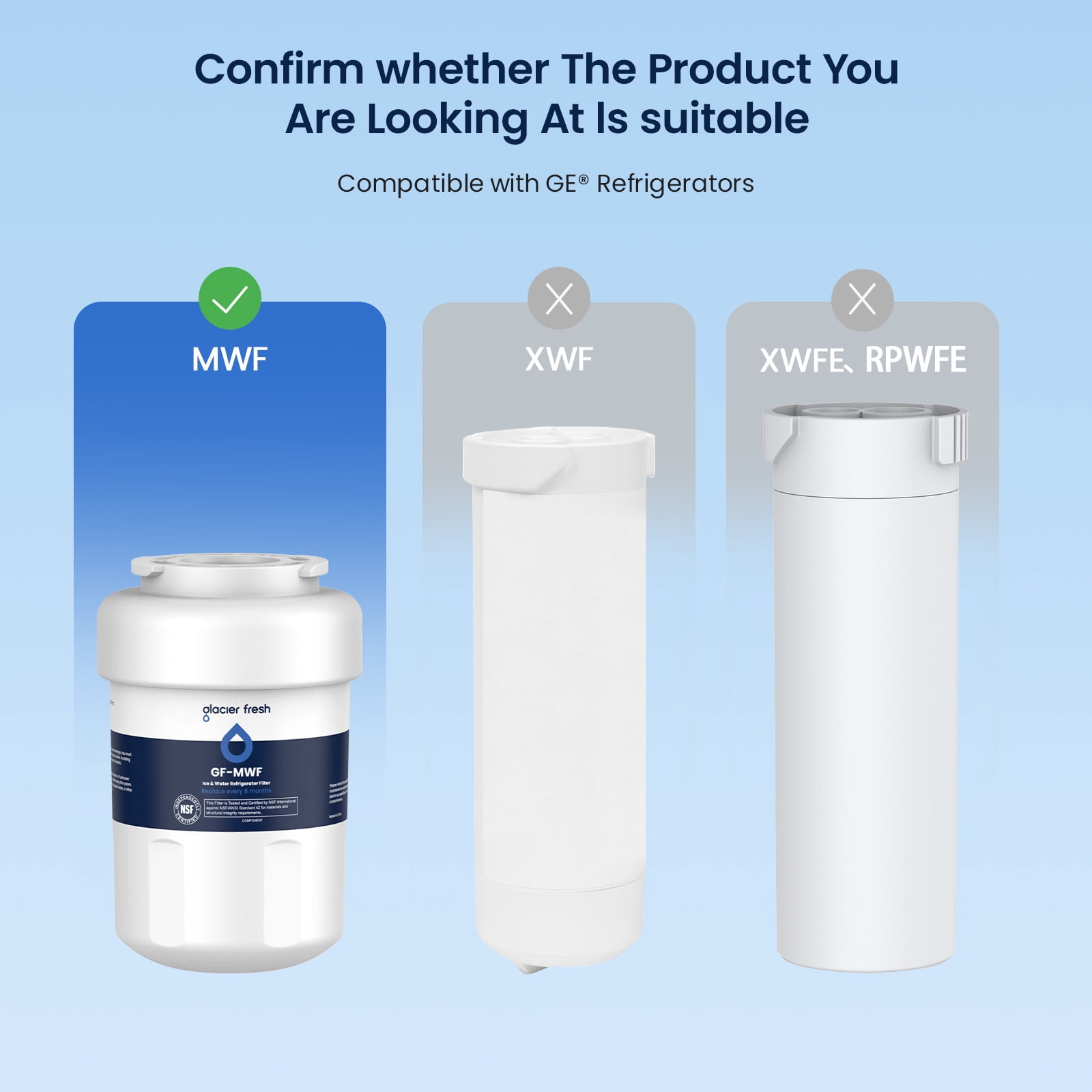 Glacier Fresh Refrigerator Water Filter Replacement for MWF, MWFP, MWFA, GWF, FMG-1 (1 Pack) bg2ad