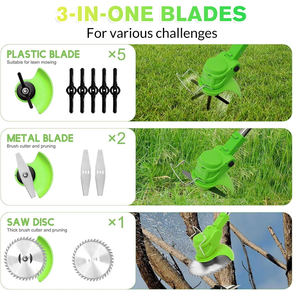 MDHAND 21V Cordless Electric Grass Trimmer, Lightweight Weed Eater with 3 Blades, Adjustable Shaft (Green, 3.28 lb) 0gmie
