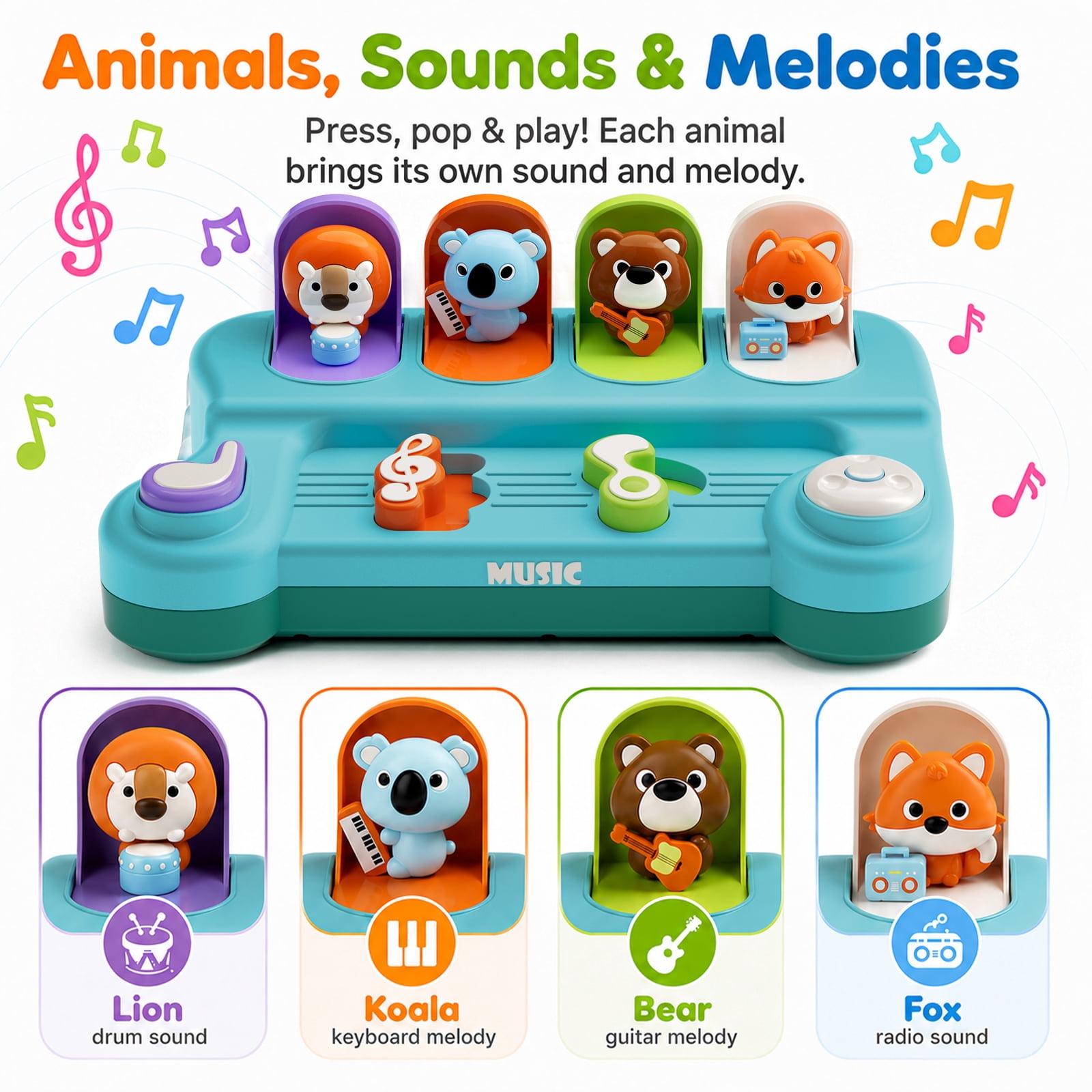 Dimoarch Pop Up Interactive Musical Toy for Toddlers, Educational Cause and Effect Activity Center (14.01 x 8.31 x 4.37 in) fd5a6