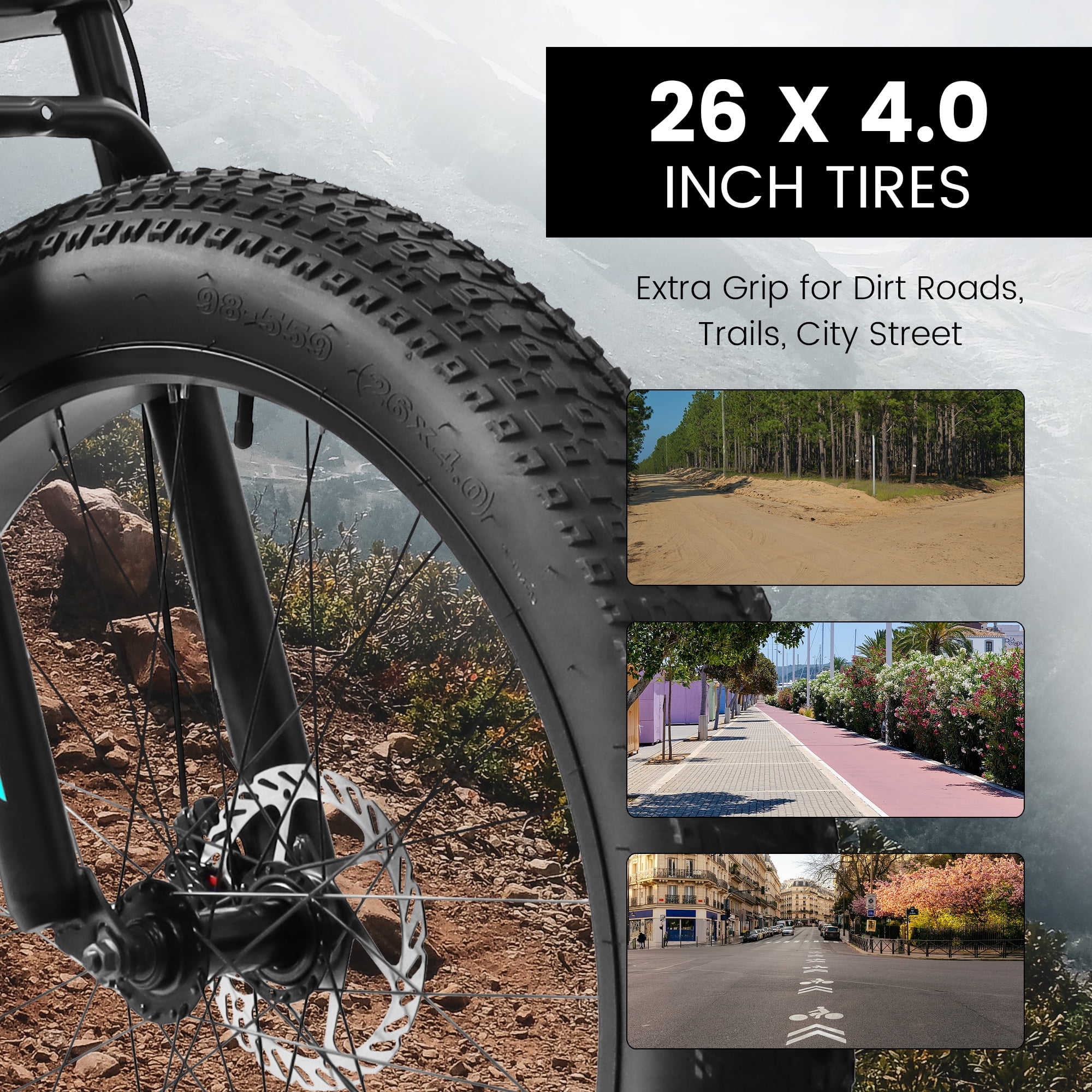 Ambifirner 26 in Fat Tire Mountain Bike, Full Suspension All-Terrain Bicycle with Shimano 21-Speed Drivetrain (Black, 26 in) 8g0rq