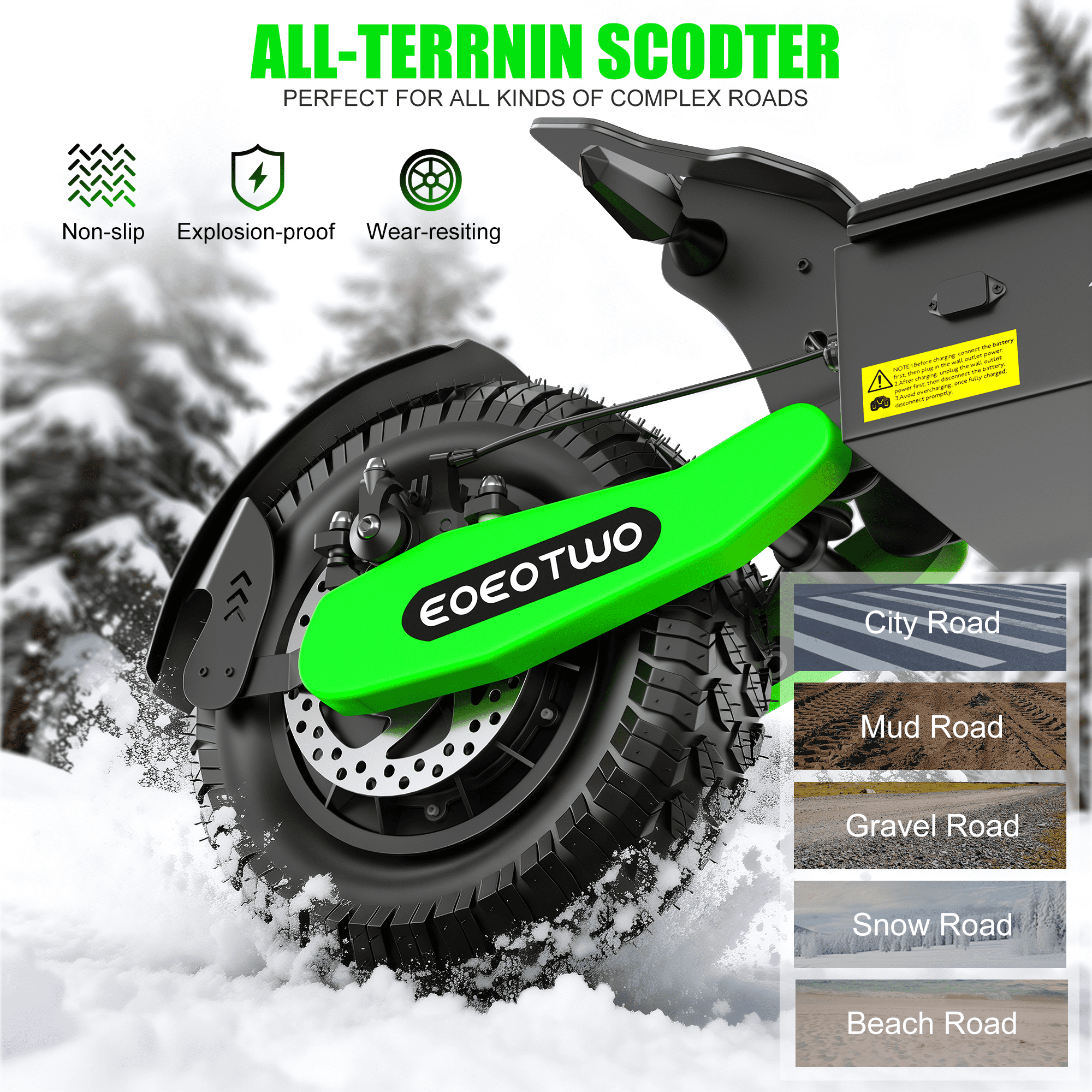 EOEOTWO Electric Scooter for Adults, 1200W Motor, Off-Road Commuter with Dual Suspension (Green, 330 lb) rwirt