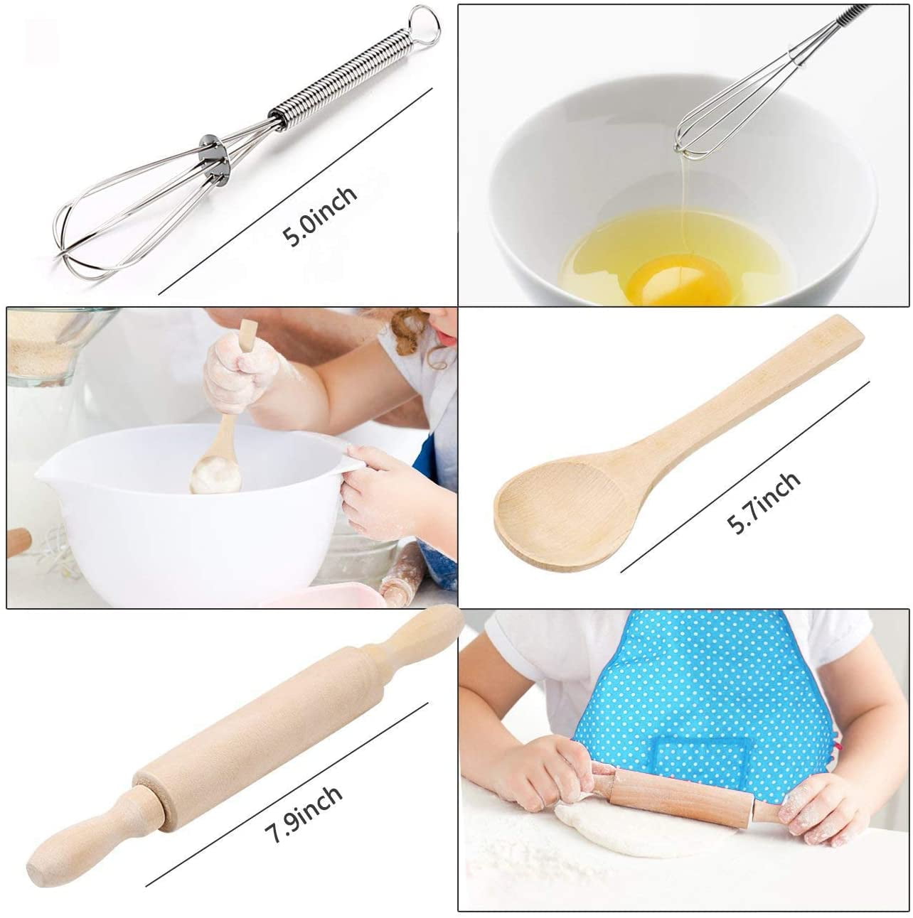 TiokMc Kids Cooking Set, 11-Piece Chef Role Play Kit with Apron and Baking Tools (Blue, 11-Piece Set) jnbws