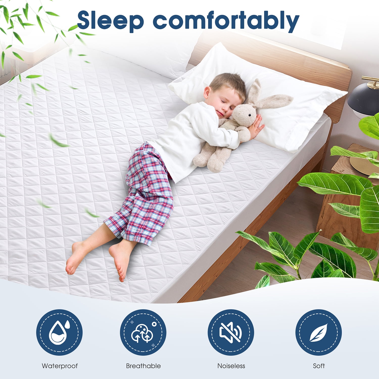 Cshidworld Queen Size Waterproof Mattress Protector (Noiseless, Hypoallergenic, Breathable Quilted Fitted Cover, 8-21 in Deep Pocket) oc53n