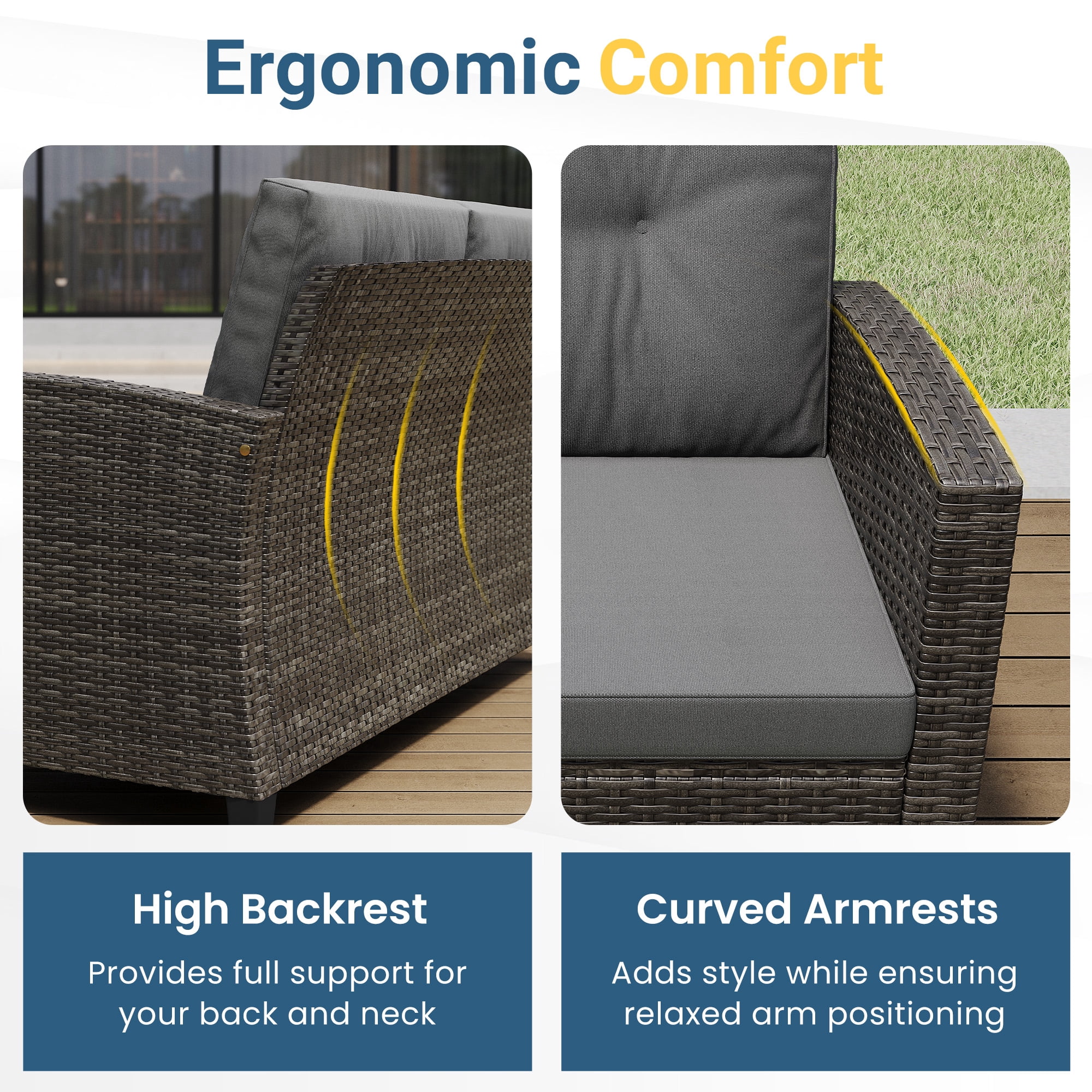 Heynemo 4-Piece Outdoor Patio Furniture Set, Rattan Conversation Set with Acacia Wood Coffee Table and Cushions (Gray, 4-Piece) bzx19