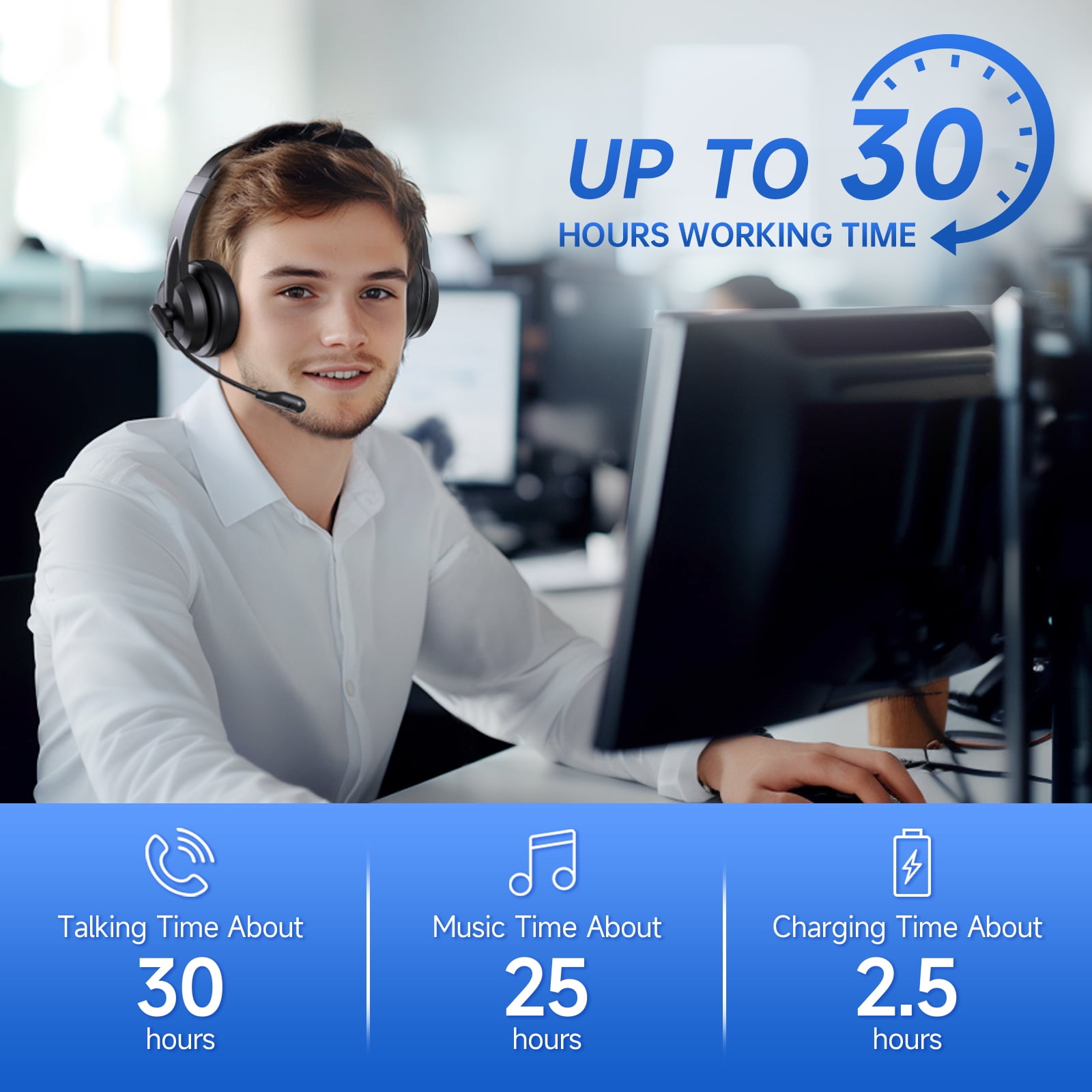 Froura Wireless Headset with Noise Cancelling Microphone, Bluetooth 5.3 Over-Ear Headphones for Computer and Laptop (Black, 1 Pack) ymcsw - Image 6