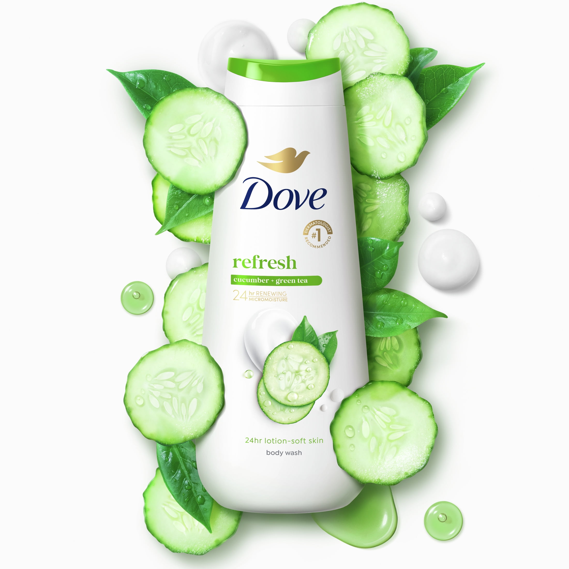 Dove Refreshing Cucumber and Green Tea Body Wash Moisturizing Skin Cleanser (Green, 3 Pack of 20 oz) qqjio