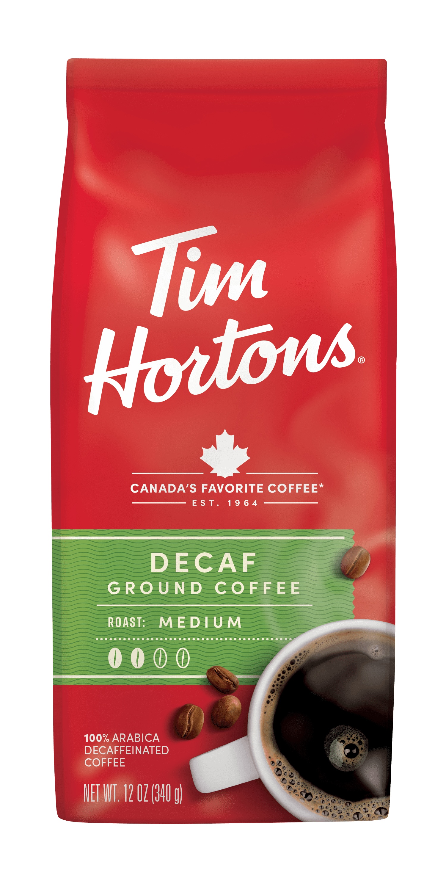 Tim Hortons Decaf Ground Coffee, Medium Roast Arabica Blend (12 oz) ejgr1
