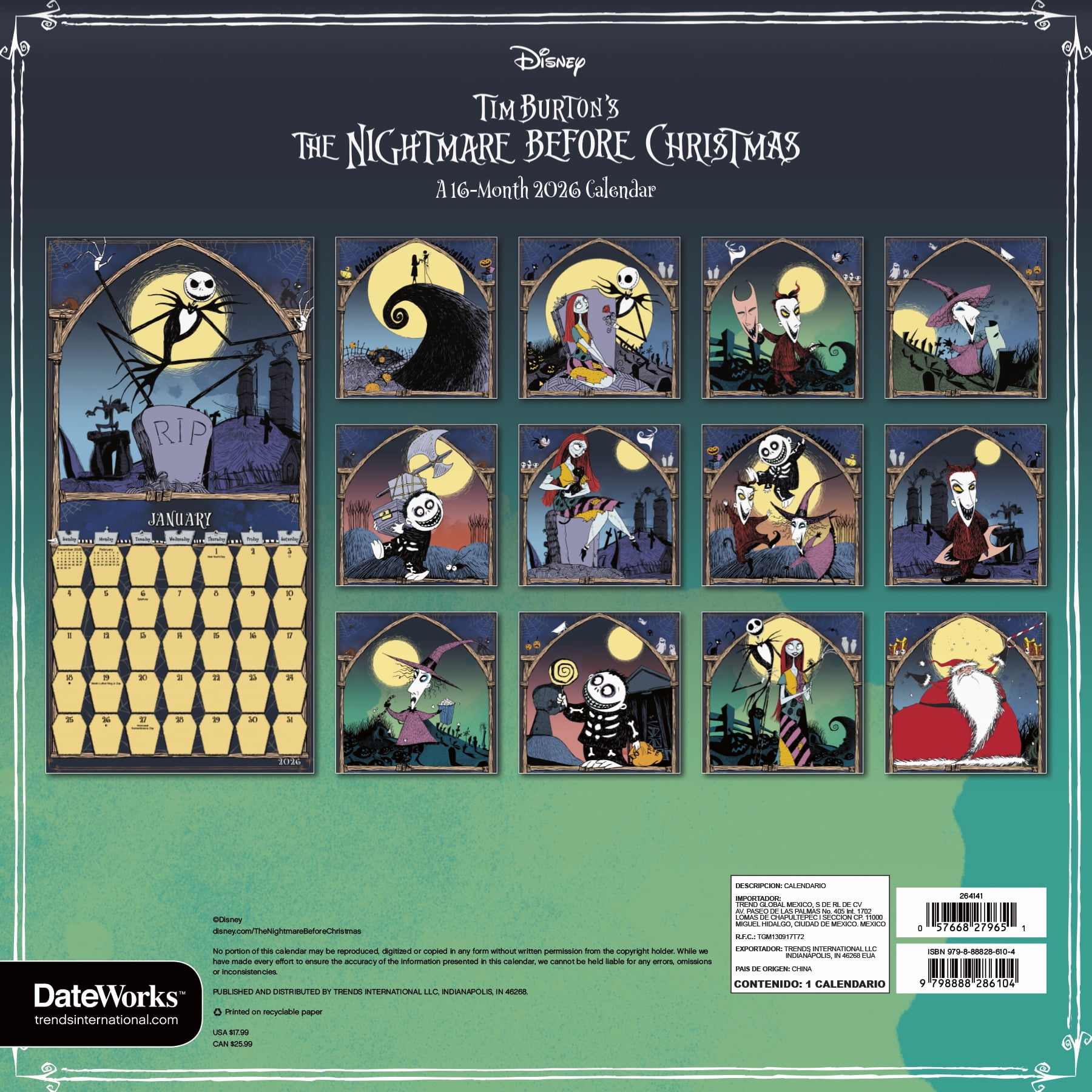 Trends International Disney The Nightmare Before Christmas Framed Poster and 2026 Wall Calendar Set (Black, 12 in x 17 in) ffa3k