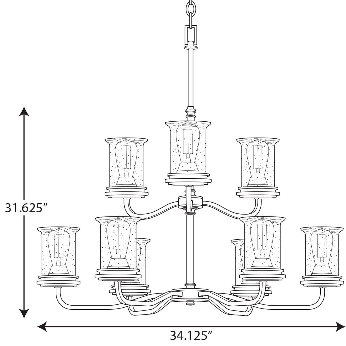Progress Lighting Winslett Nine-Light Coastal Chandelier with Brushed Nickel and Clear Seeded Glass (28 in) xu50h