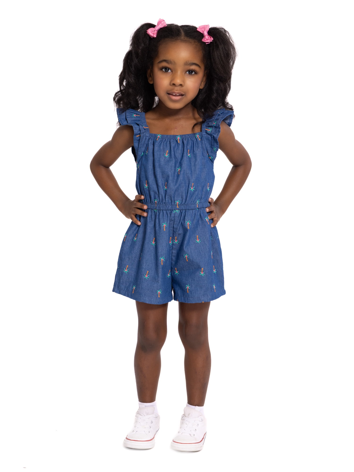 Wonder Nation Toddler Girls Cotton Romper with Ruffle Sleeves (Grey, 5T) pvuq5