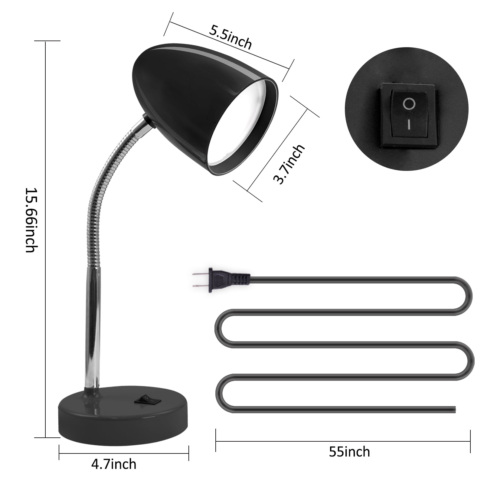 E Energetic Lighting LED Desk Lamp, Eye-Caring Study Light with Flexible Gooseneck (Black, 3.5W) 0i5cs