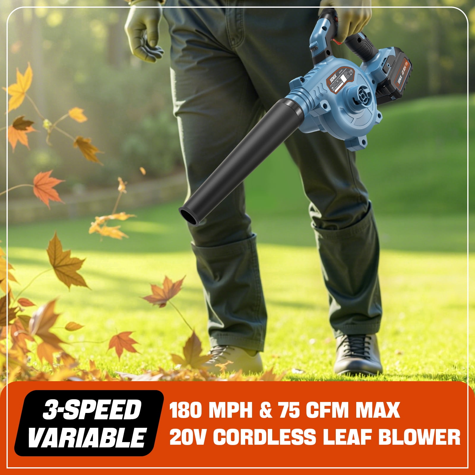 Senix 3-Tool Lawn Care Combo Kit (22 in Self-Propelled Gas Mower, Cordless Leaf Blower, String Trimmer, Blue) wgt7u