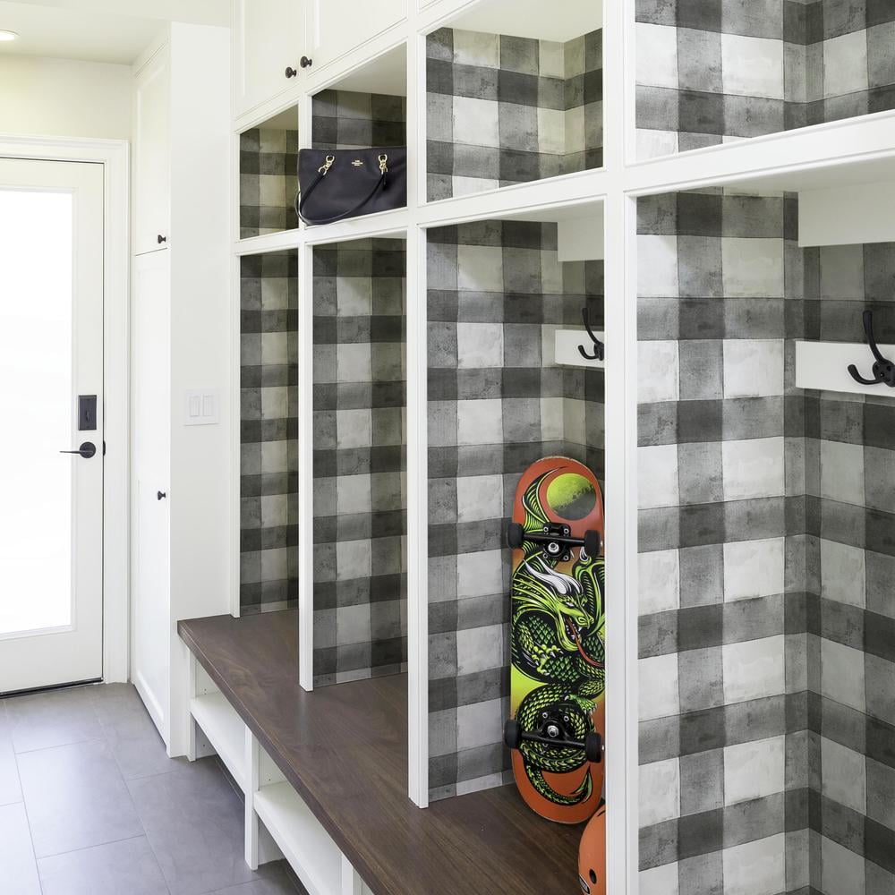 RoomMates Buffalo Plaid Peel and Stick Wallpaper (Black, 20.5 in x 16.5 ft) nvld4