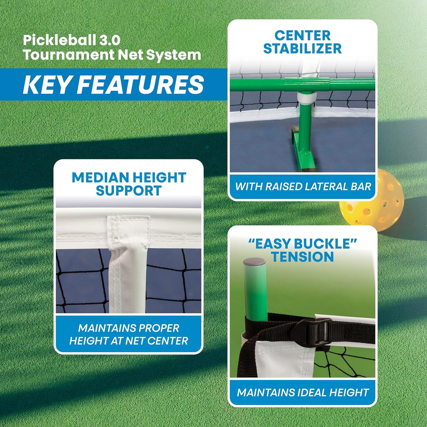 Pickle-Ball 3.0 Tournament Net System, Portable Steel Frame for Indoor and Outdoor Play (Green, 22 ft) kyv5h