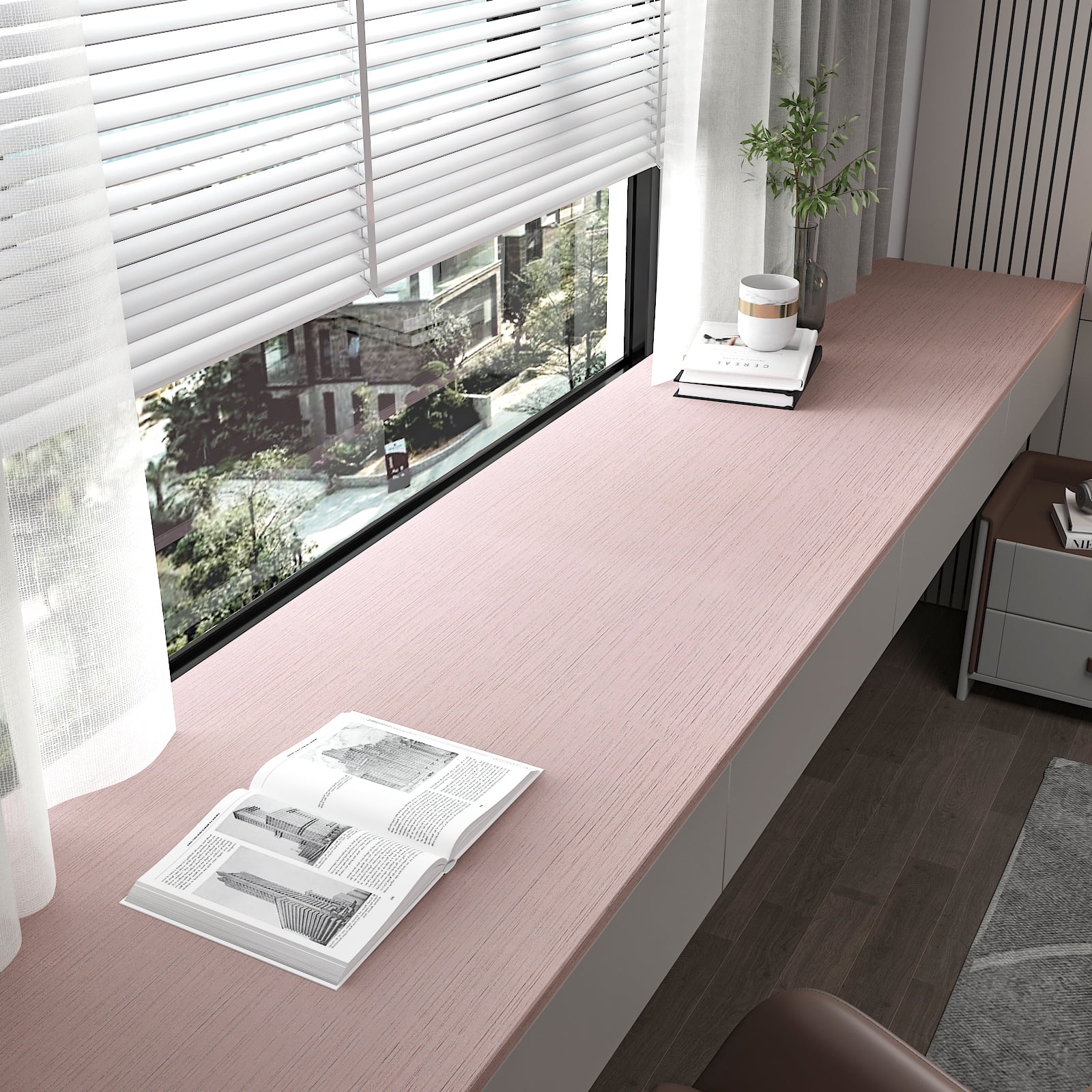 CHIHUT Peel and Stick Grasscloth Wallpaper, Textured Vinyl Self-Adhesive Wall Covering for Bedroom (Light Pink, 17.7 in x 100 in) lg4x3