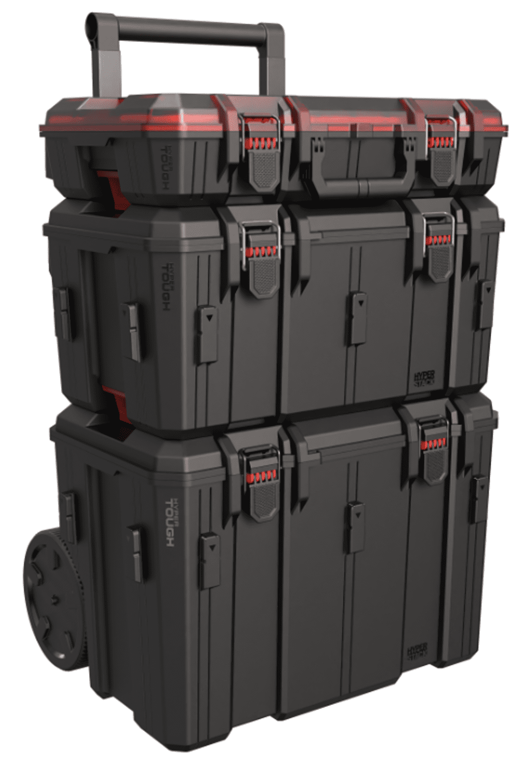 Hyper Tough Hyper Stack Heavy Duty 3 Piece Modular Rolling Toolbox System (Black, 3-Piece Set) 743ex