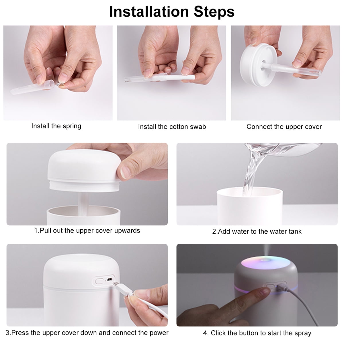 AWLYLNLL Portable Cool Mist Humidifier, Quiet Ultrasonic Desktop Personal Humidifier with LED Night Light (White, 10 fl oz) qtztv