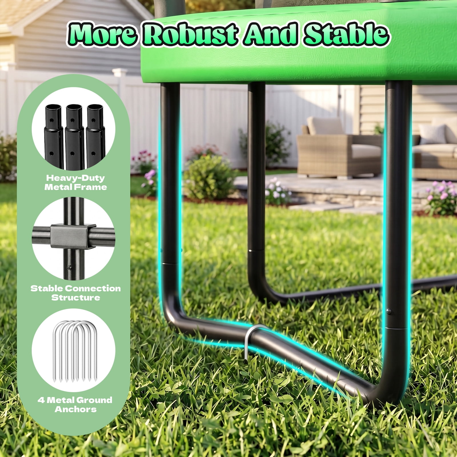 Gardwin Round Outdoor Trampoline with Safety Enclosure, Ladder, Sprinkler, and Basketball Hoop (Green, 12 ft) 8w8tp