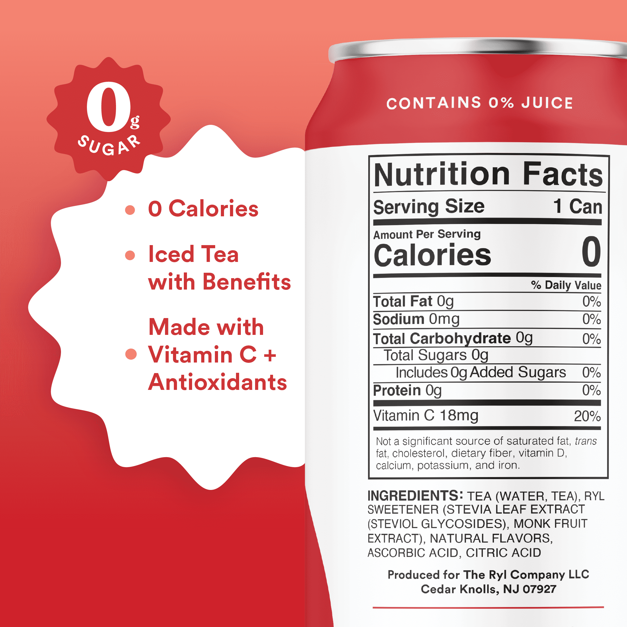 Ryl Tea Raspberry Iced Tea, Zero Sugar Black Tea with Antioxidants (16 fl oz) j2cty