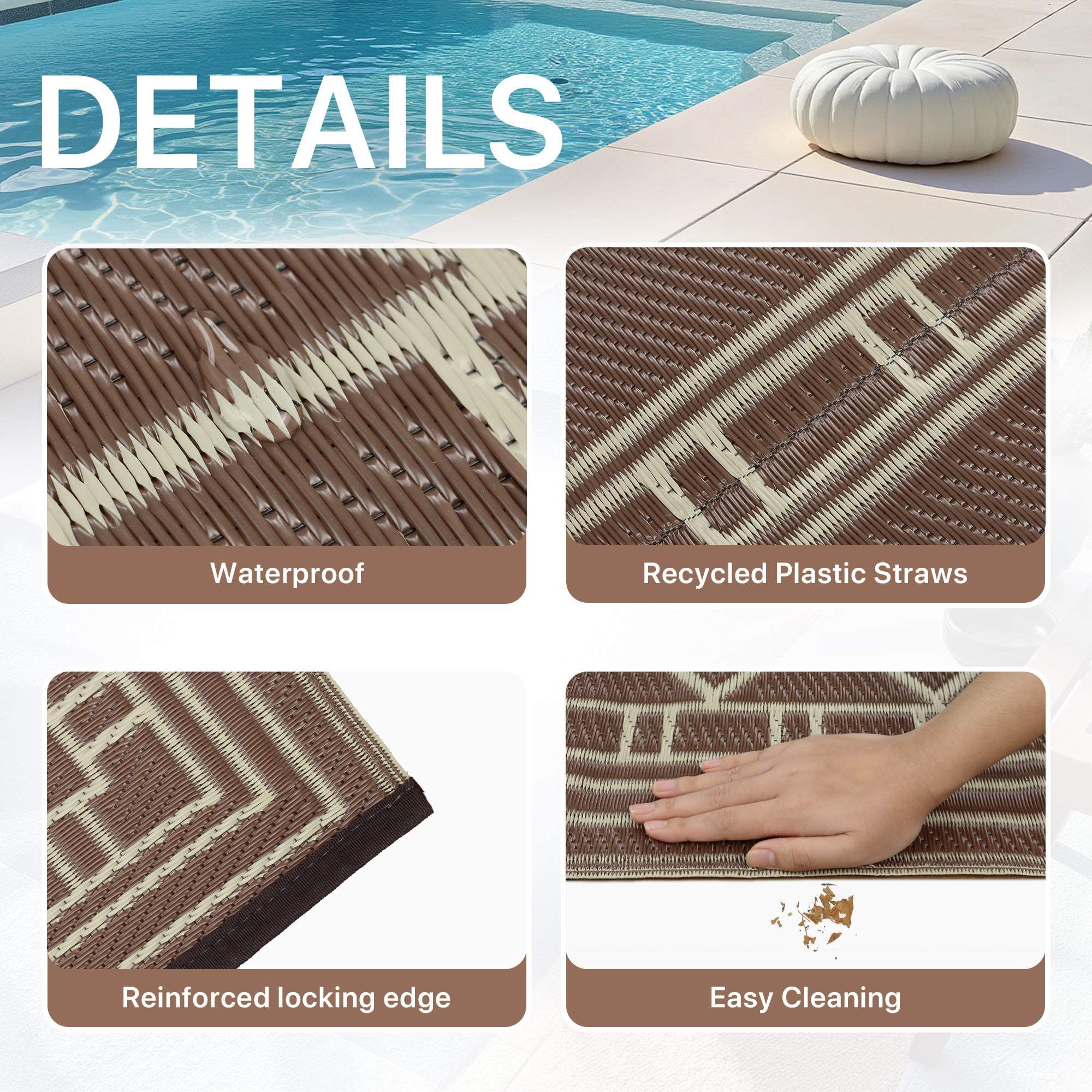 DEORAB Outdoor Rug Waterproof Reversible Patio Mat for Camping and Backyard (Coffee & Brown, 6 ft x 9 ft) ekkm9