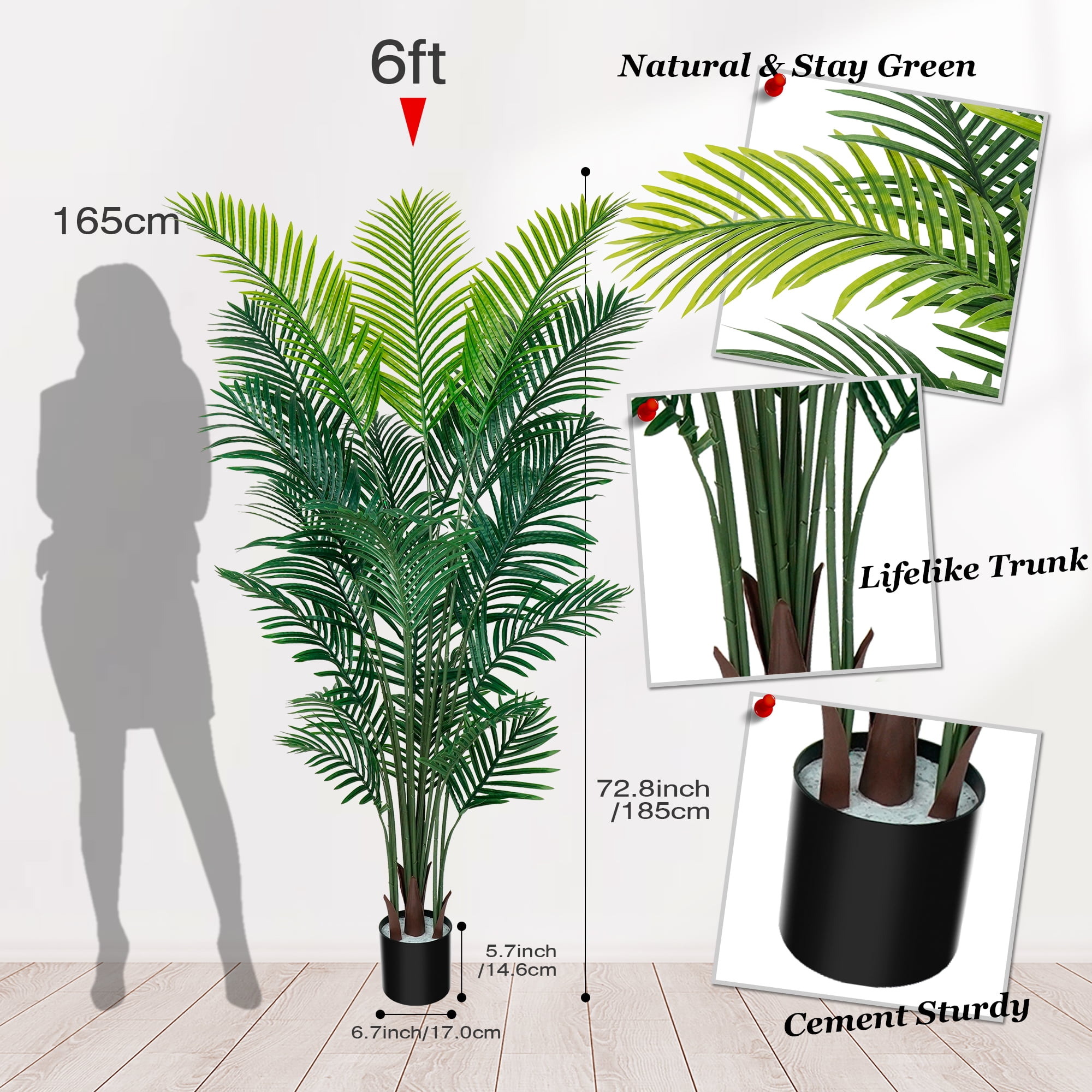 Olivivi Artificial Palm Tree 6ft Tall Faux Silk Plant for Home and Office Decor (Green, 6 ft) 5fr0e