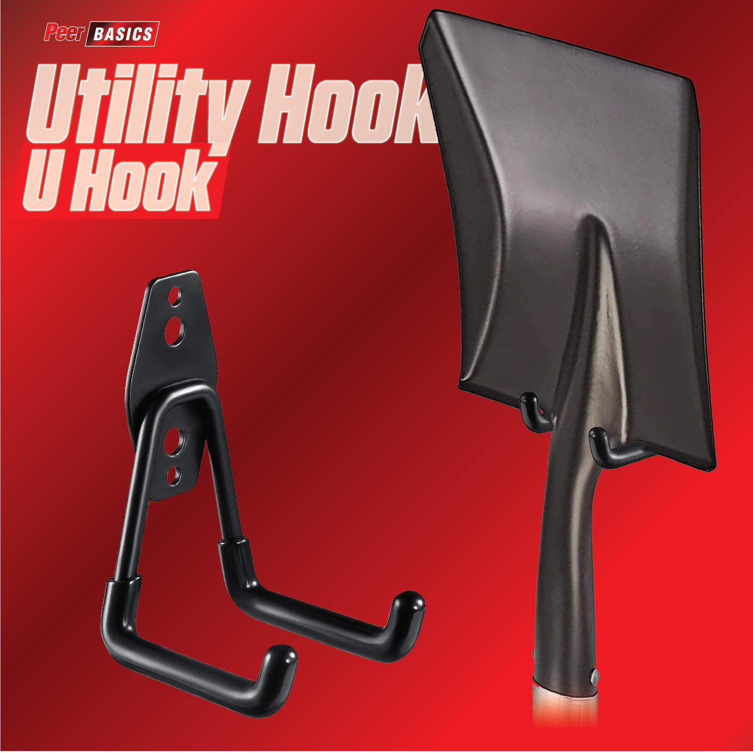PeerBasics 3 in Utility Garage Hook, Heavy-Duty Metal Storage Hanger with PVC Coating (Black, 50 lb Capacity) le3di