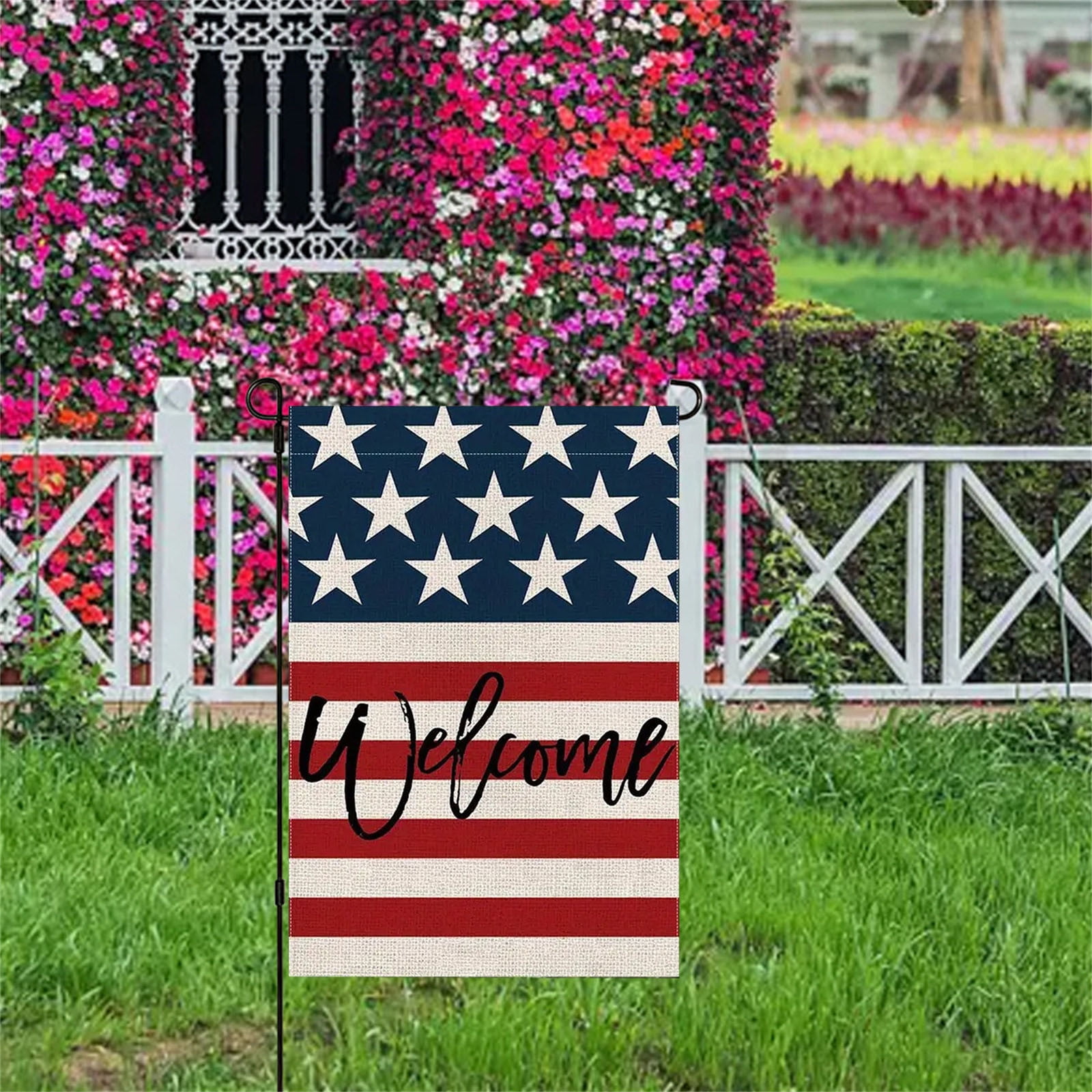 Wzzjkit Patriotic 4th of July Garden Flag, Double-Sided Independence Day Outdoor Yard Decor (Red White and Blue, 12x18 in) z6bs5